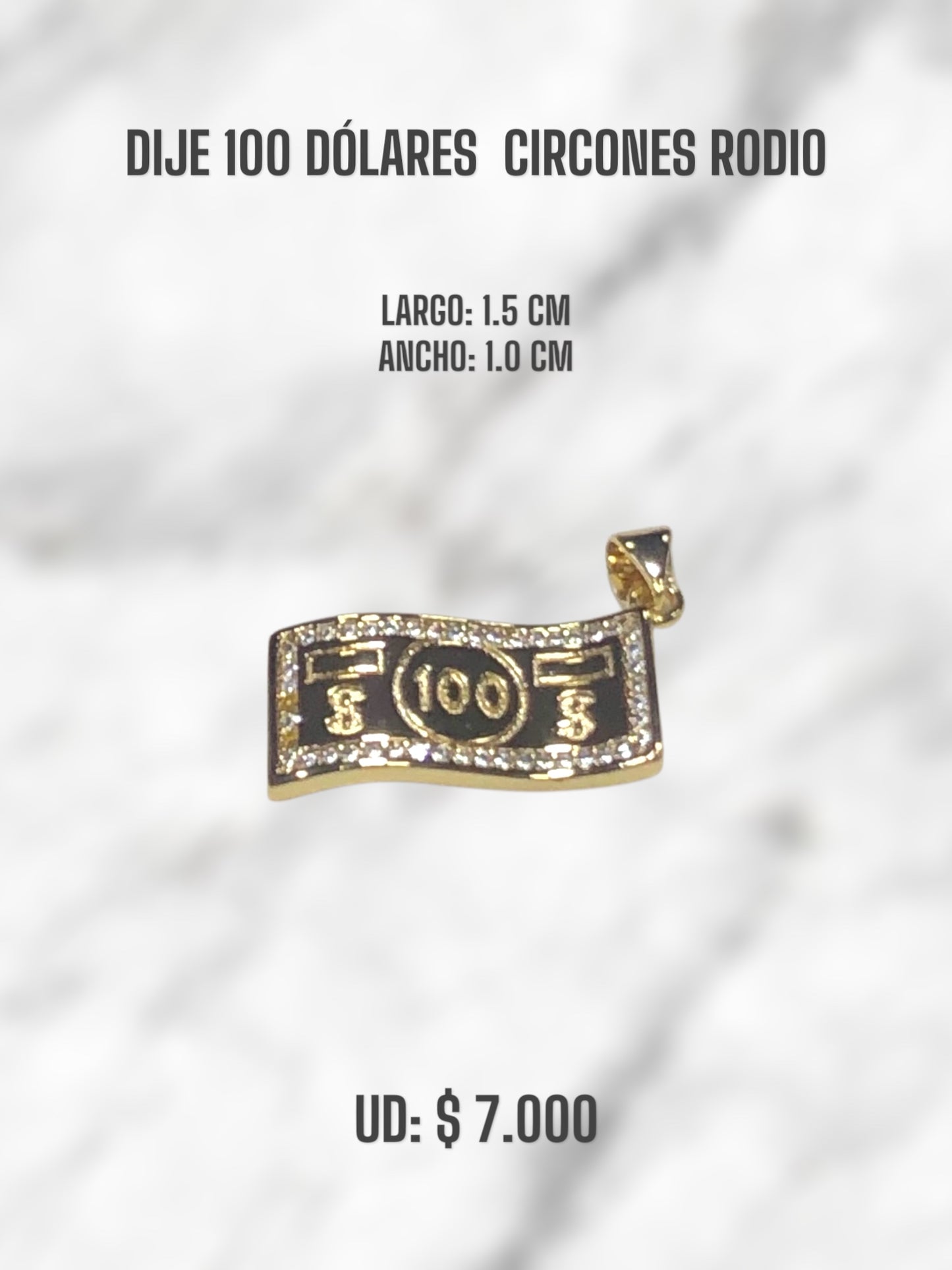 DIJE 100 DÓLARES CIRCON RODIO
