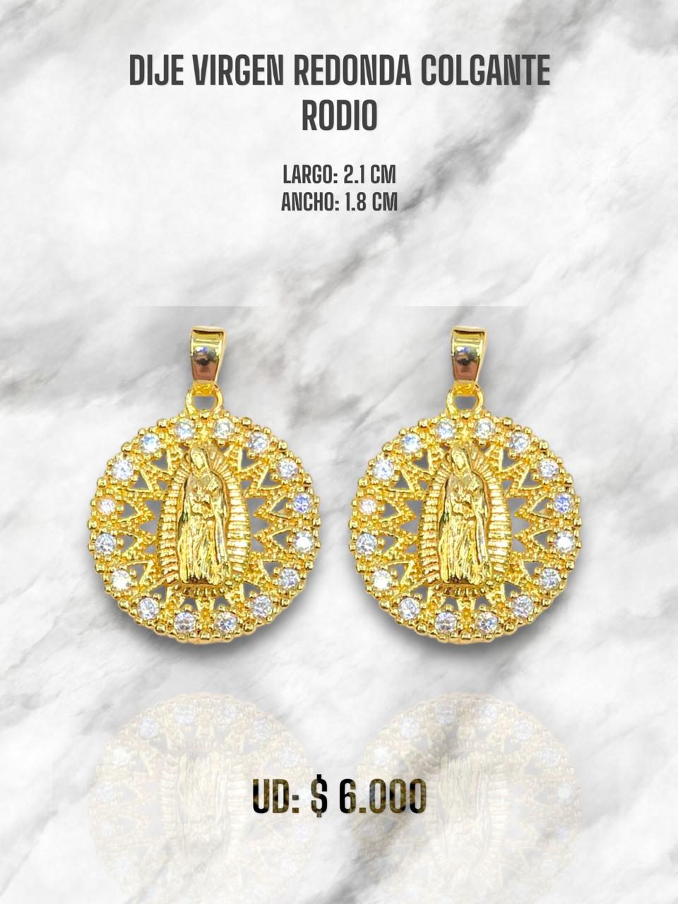 DIJE VIRGEN REDONDA COLGANTE RODIO