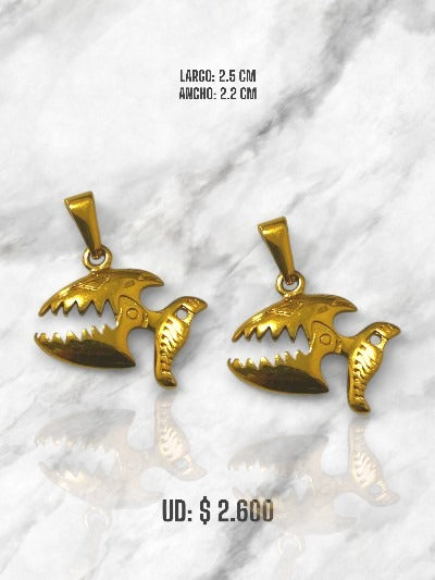 DIJE PIRAÑA EN ACERO DORADO COLGANTE