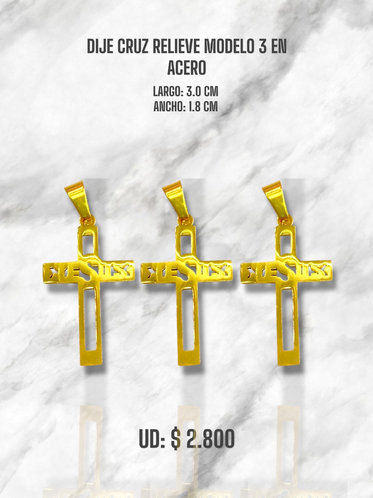 DIJE CRUZ RELIEVE MODELO 3 EN ACERO DORADO