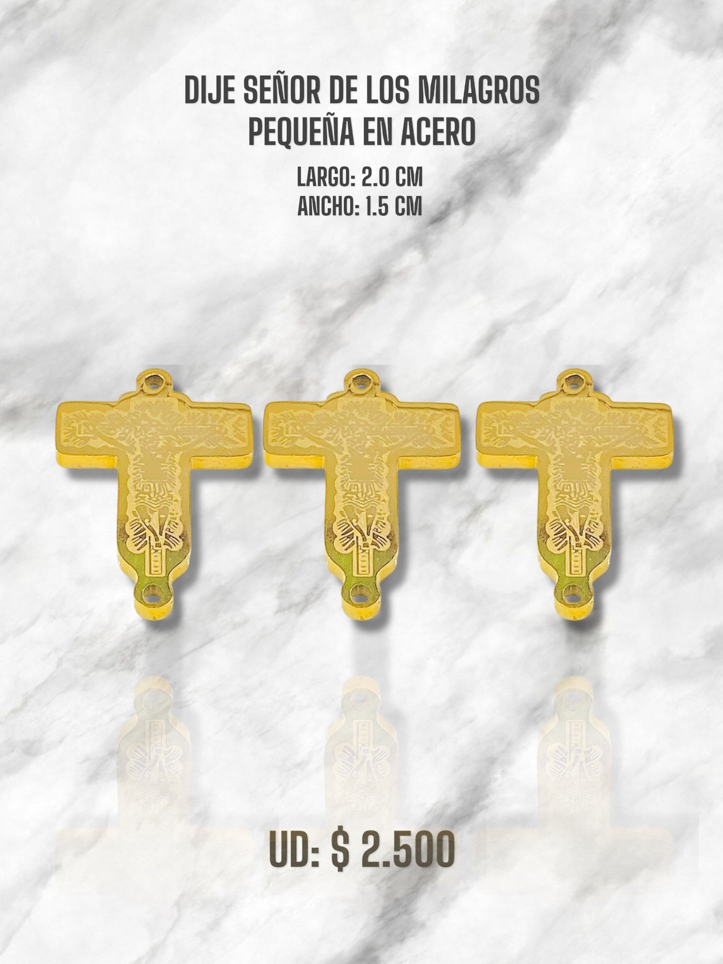 DIJE CRUZ SEÑOR DE LOS MILAGROS PEQUEÑA EN ACERO DORADO