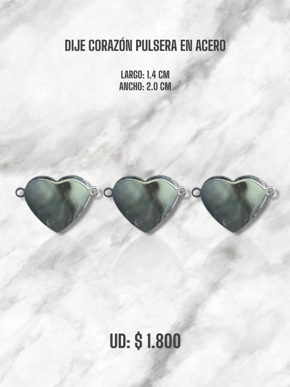 DIJE CORAZÓN PULSERA EN ACERO PLATEADO