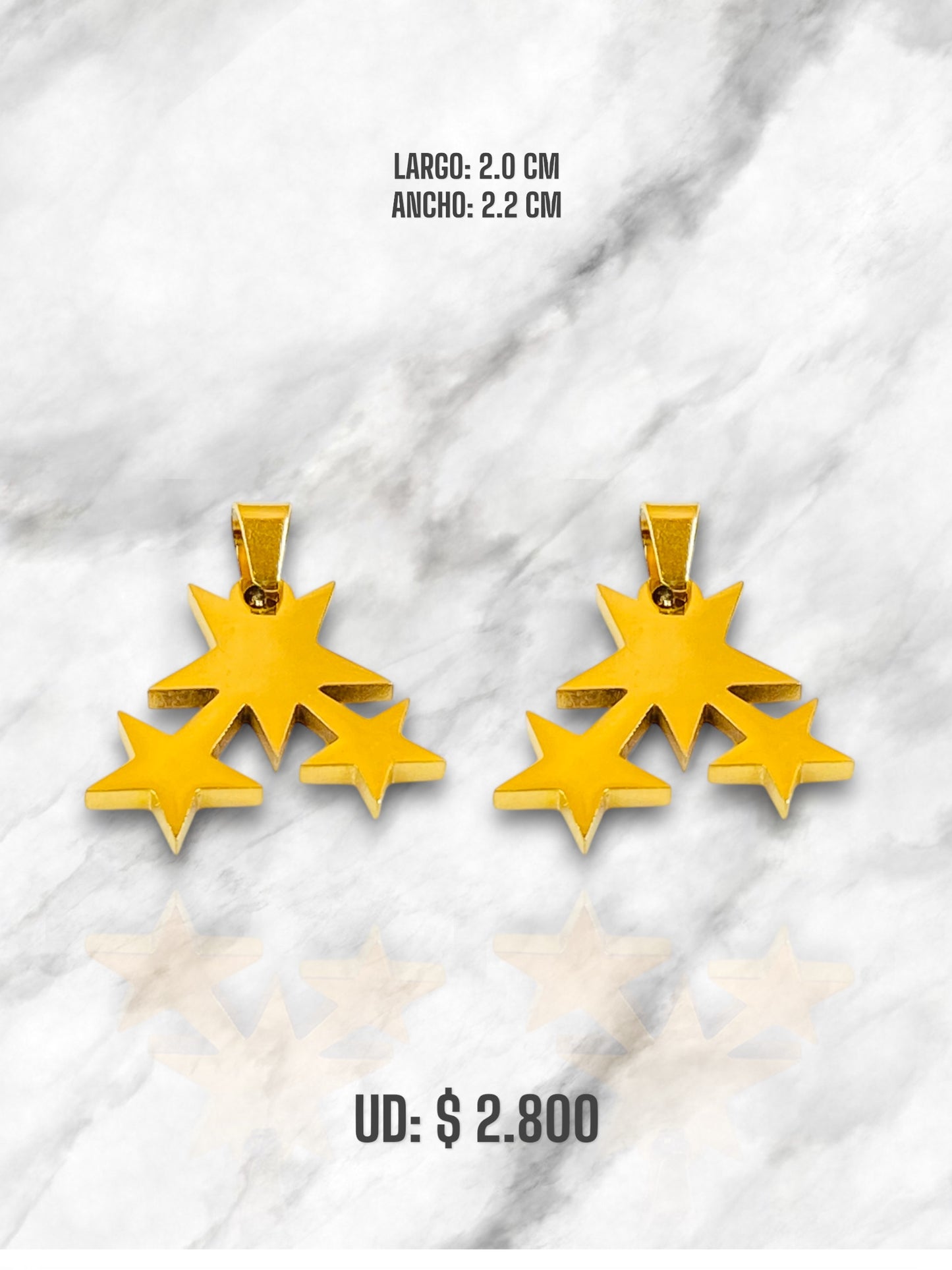 DIJE ESTRELLA TRIPLE EN ACERO DORADO