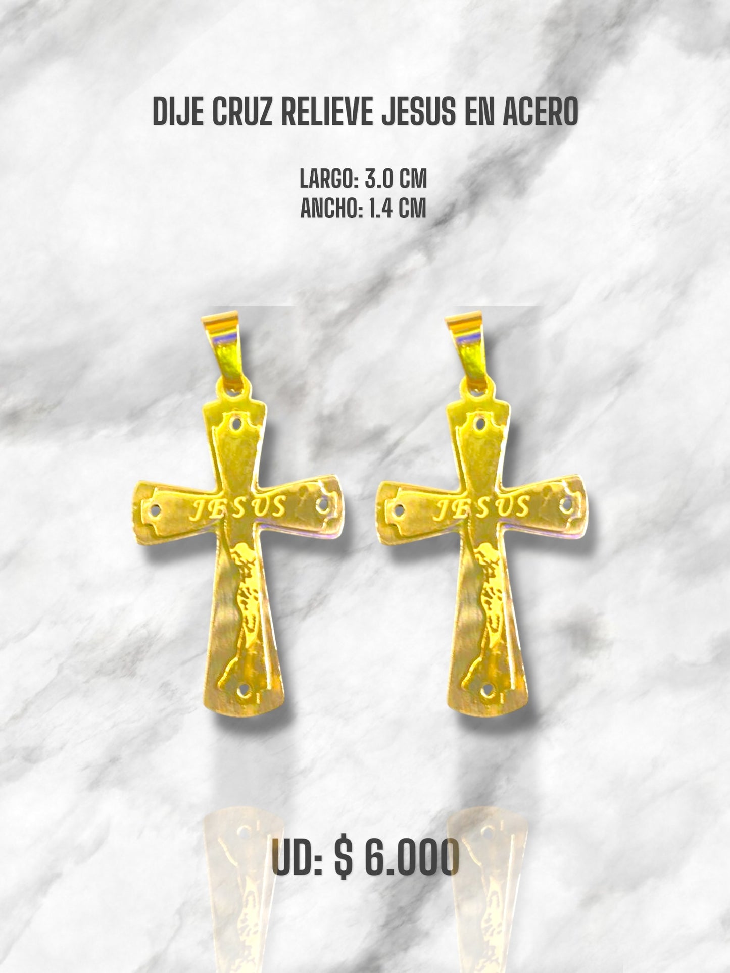 DIJE CRUZ RELIEVE JESÚS EN ACERO DORADO