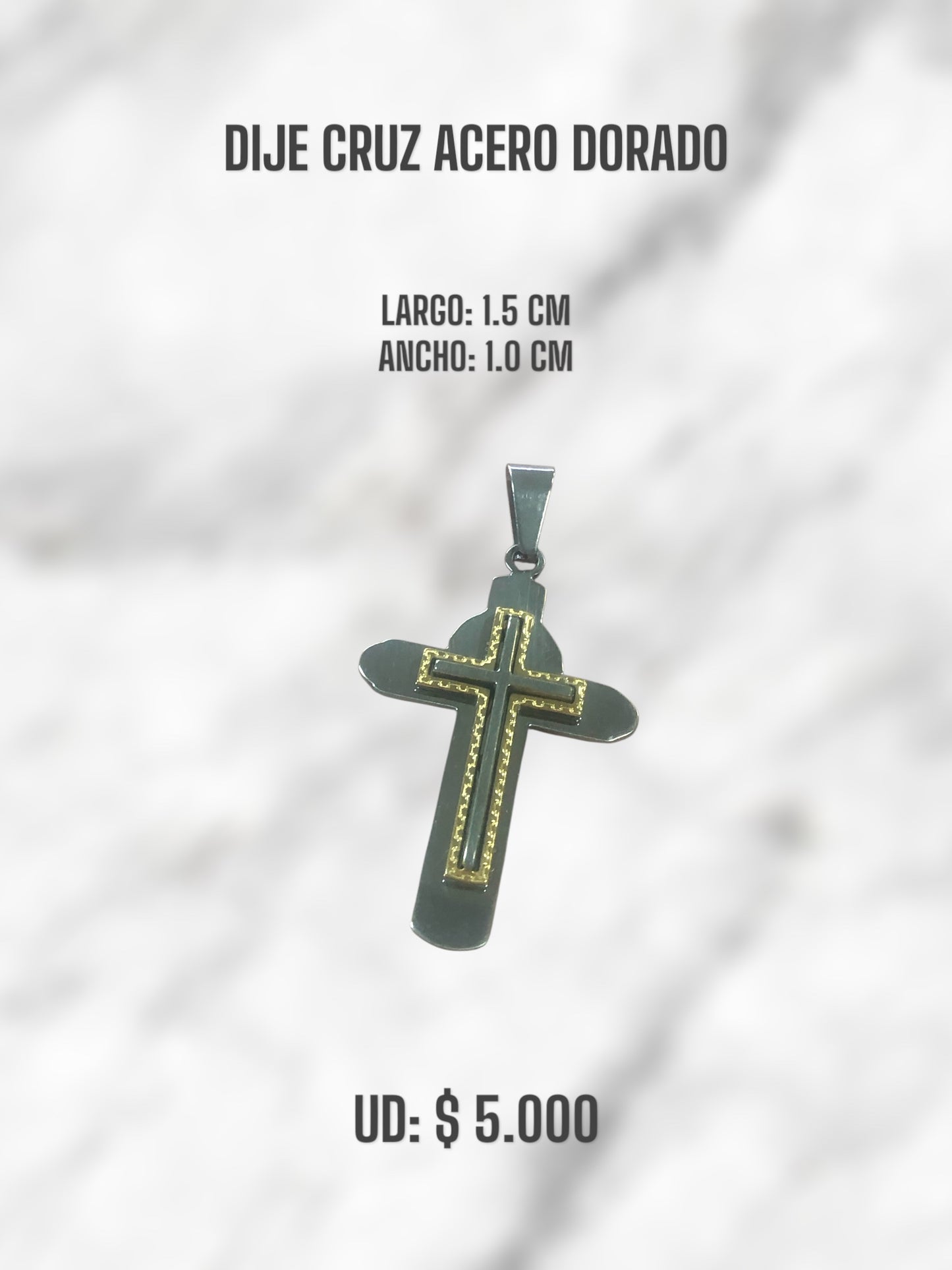 DIJE CRUZ ACERO DORADO
