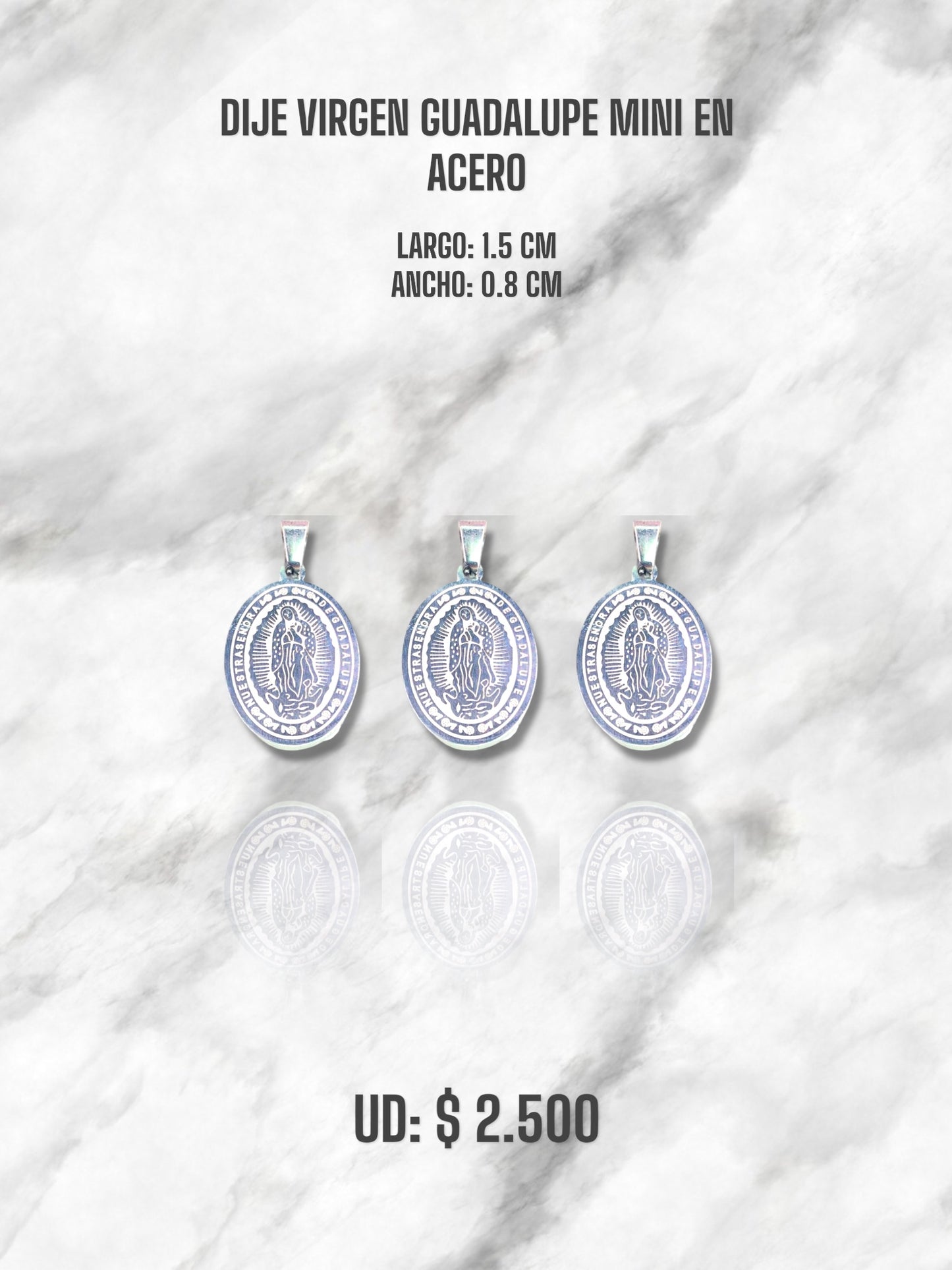 DIJE VIRGEN DE GUADALUPE MINI EN ACERO PLATEADO