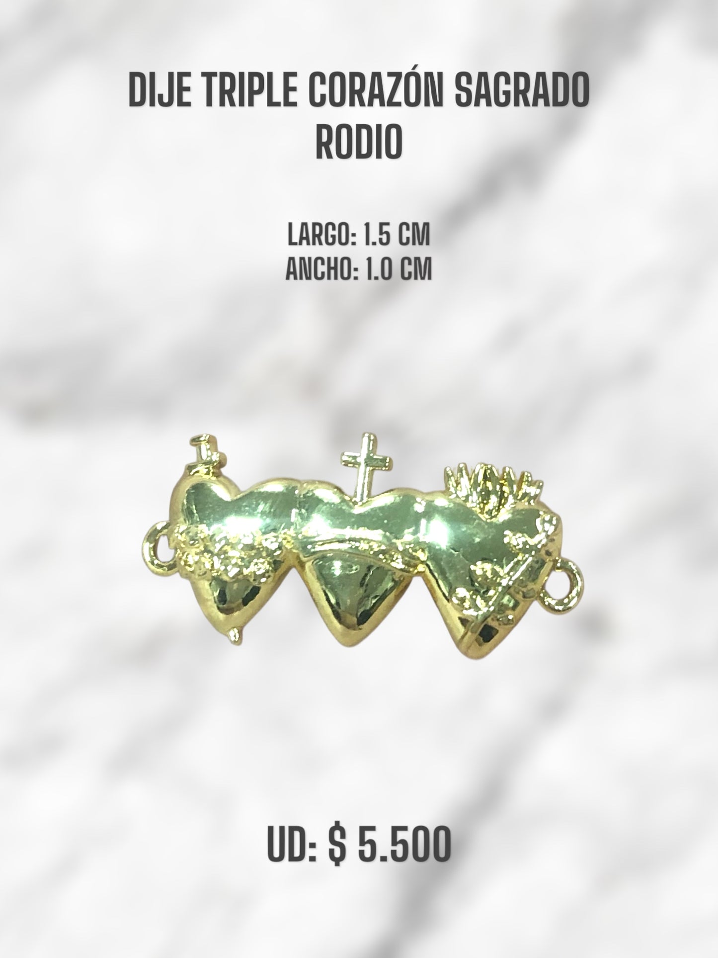 DIJE TRIPLE CORAZÓN SAGRADO RODIO
