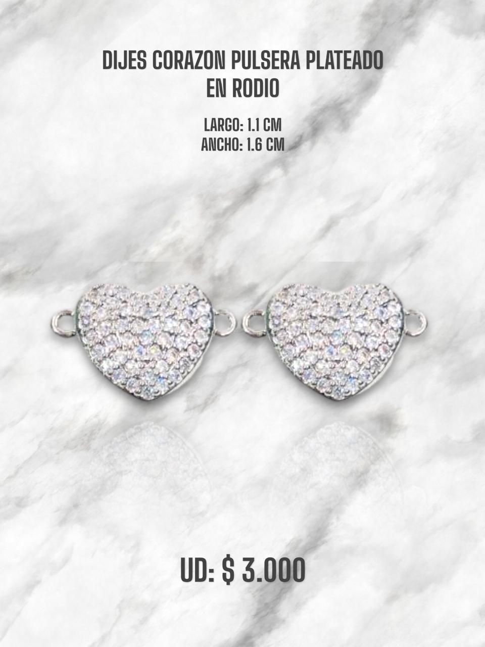 DIJE CORAZÓN PULSERA PLATEADO EN RODIO