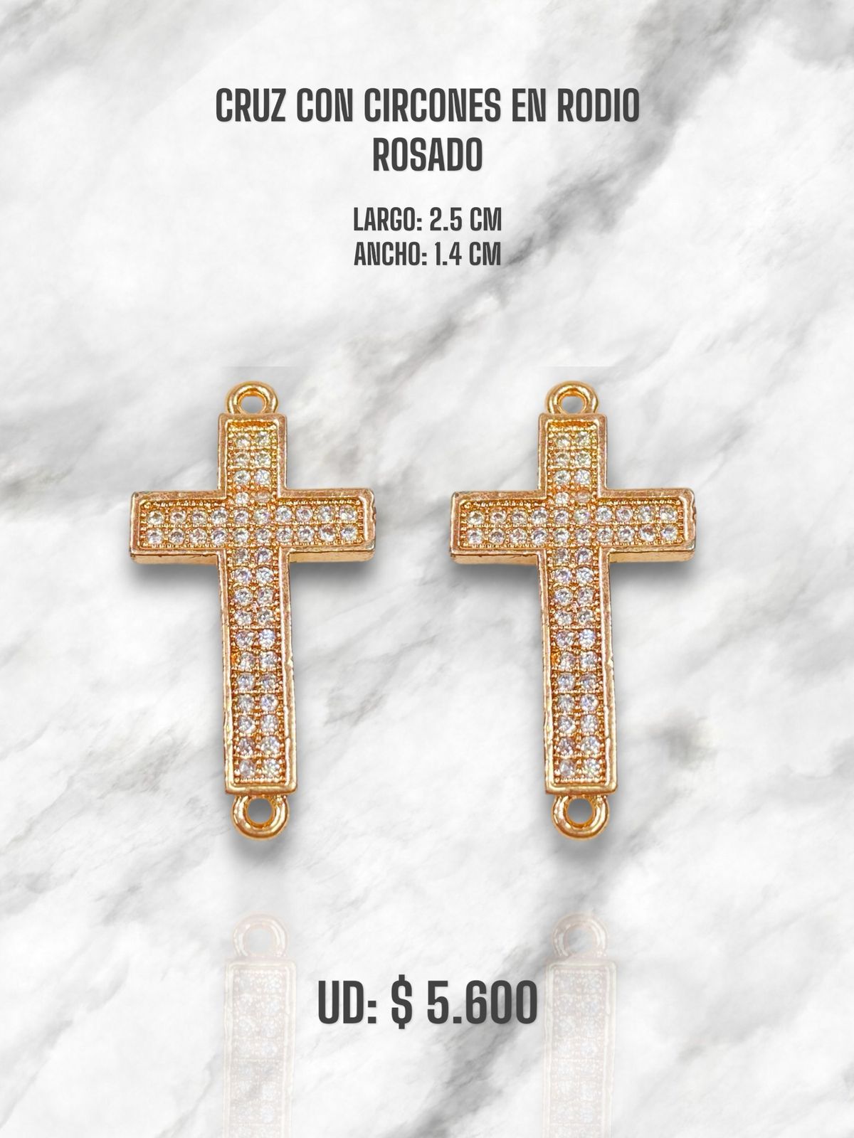 CRUZ CIRCONES EN RODIO ROSADO