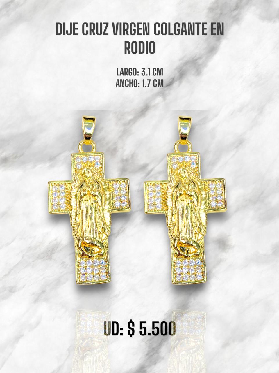 DIJE CRUZ VIRGEN GUADALUPE COLGANTE EN RODIO