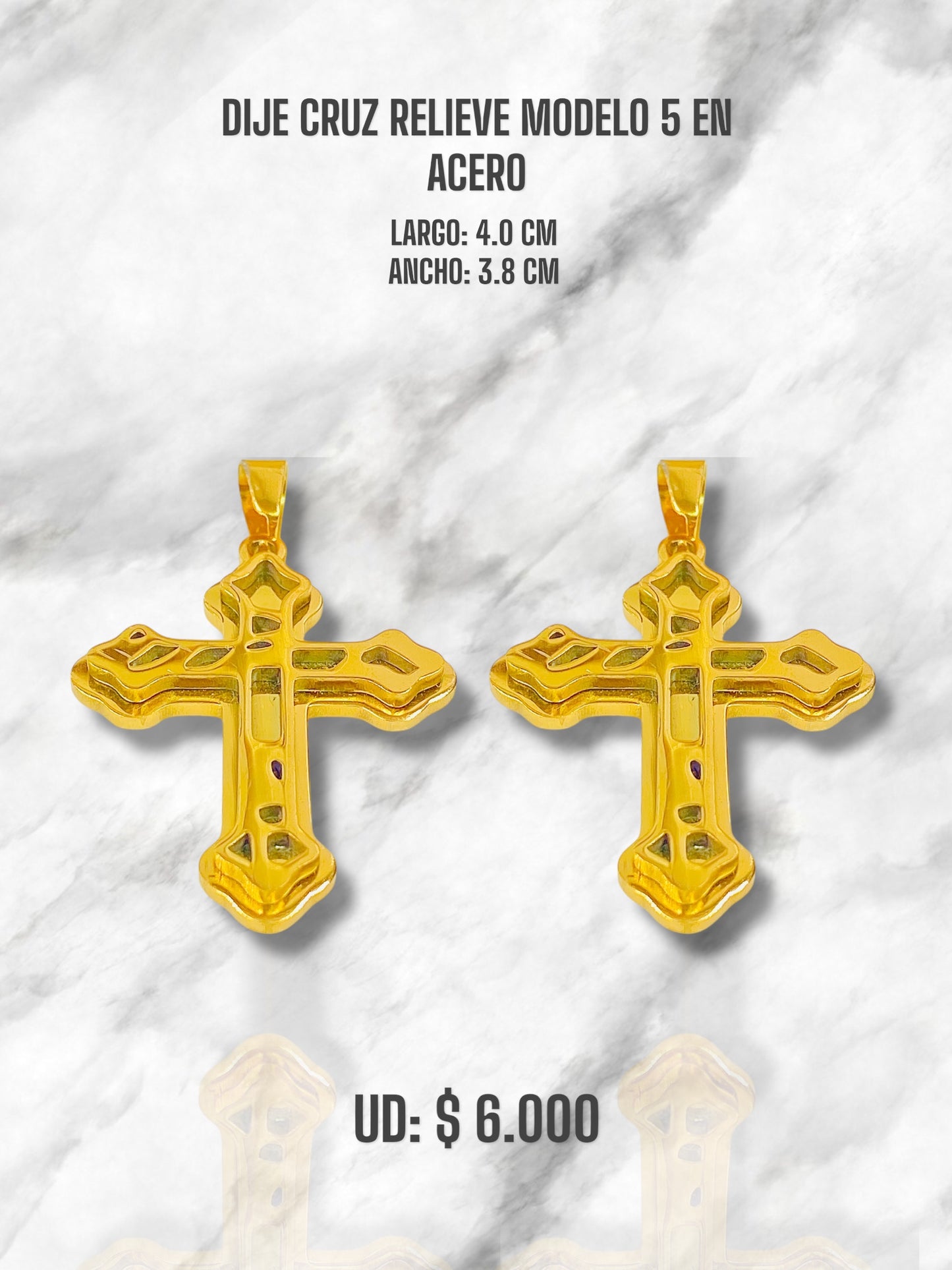 DIJE CRUZ RELIEVE MODELO 5 EN ACERO DORADO