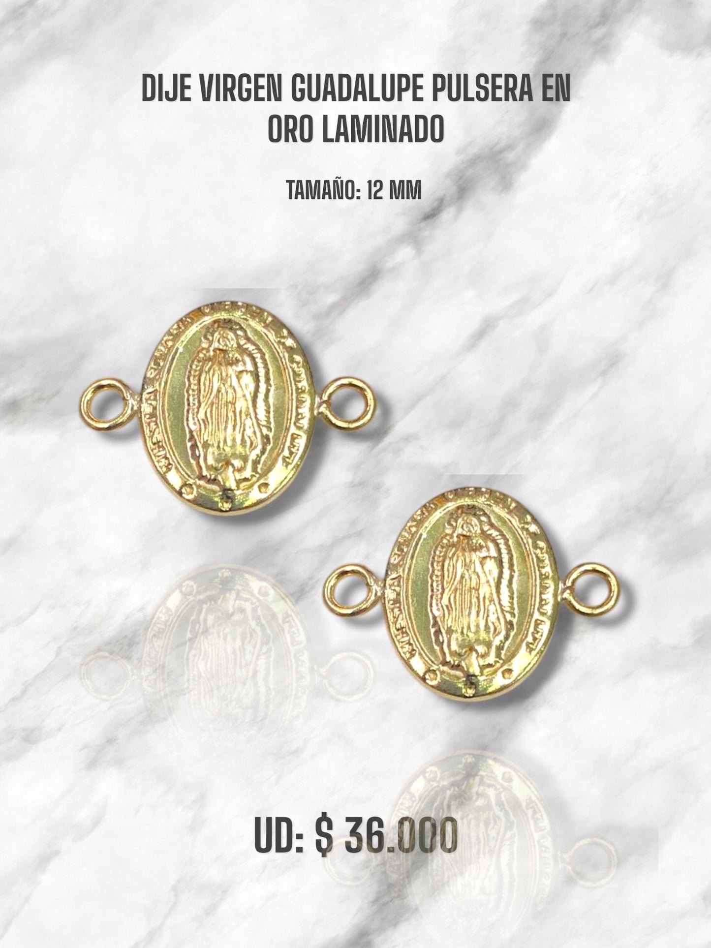 DIJE VIRGEN GUADALUPE PULSERA 12MM EN ORO LAMINADO