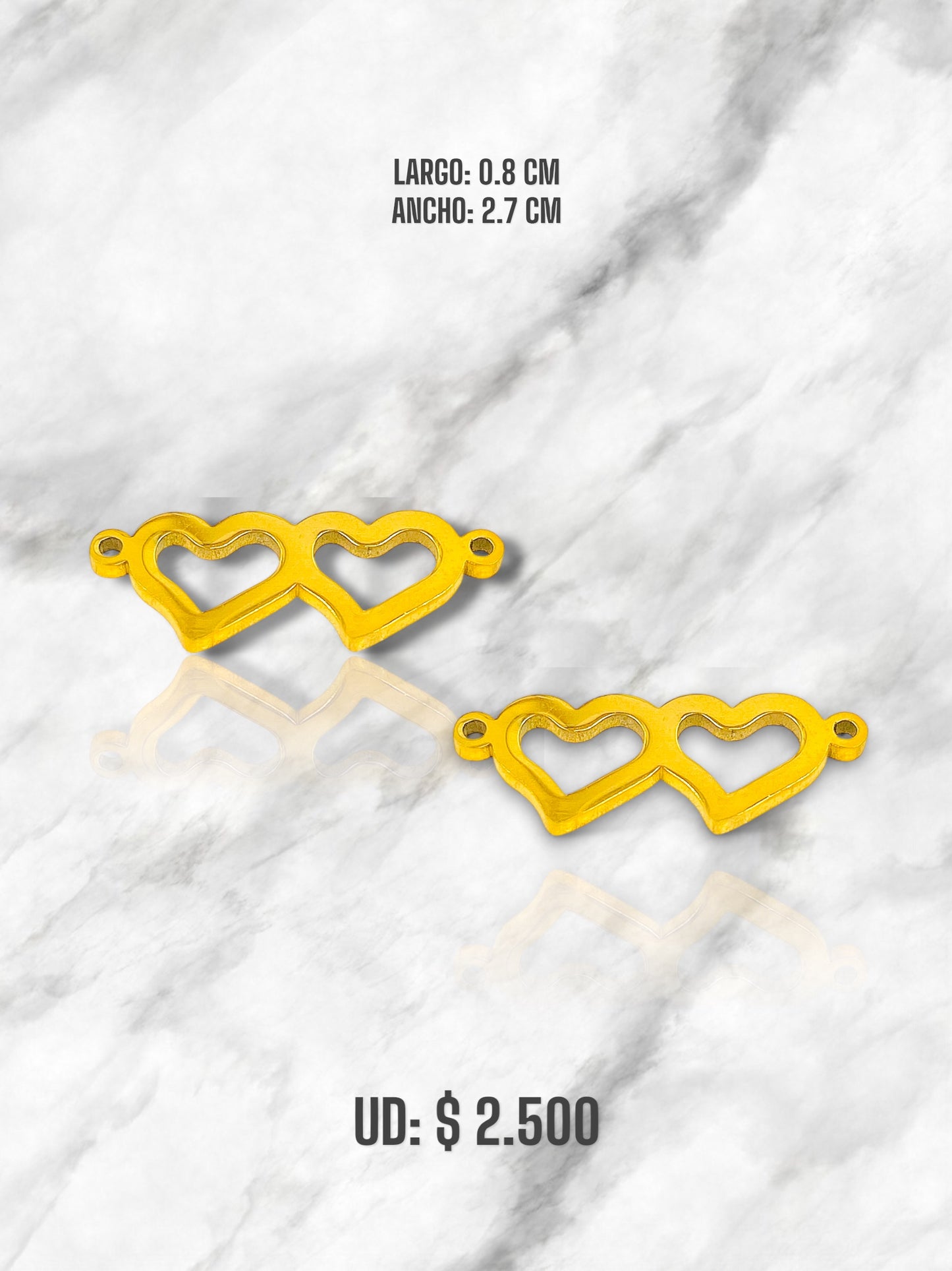 DIJE CORAZÓN DOBLE 1 EN ACERO DORADO