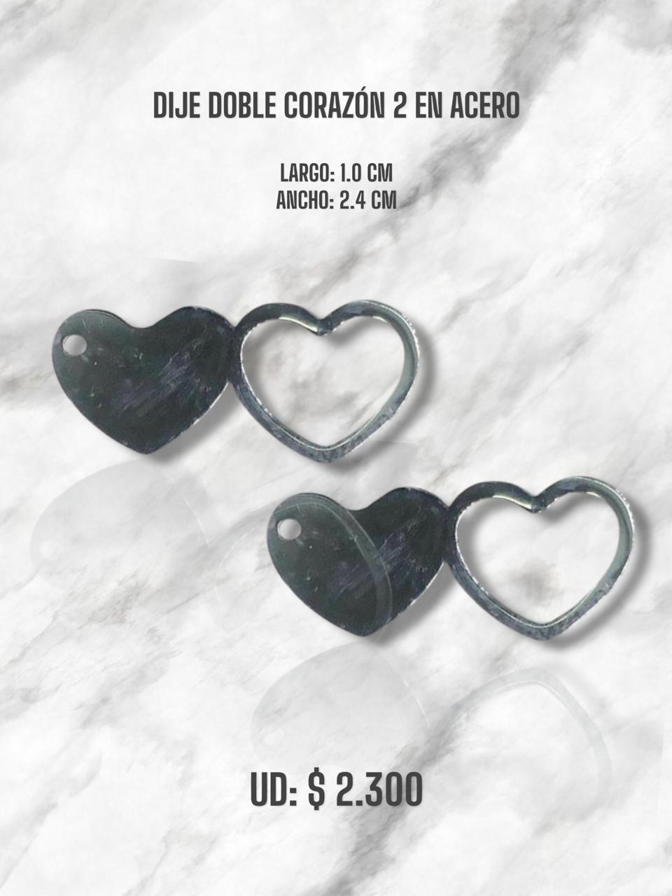 DIJE DOBLE CORAZÓN 2 EN ACERO PLATEADO