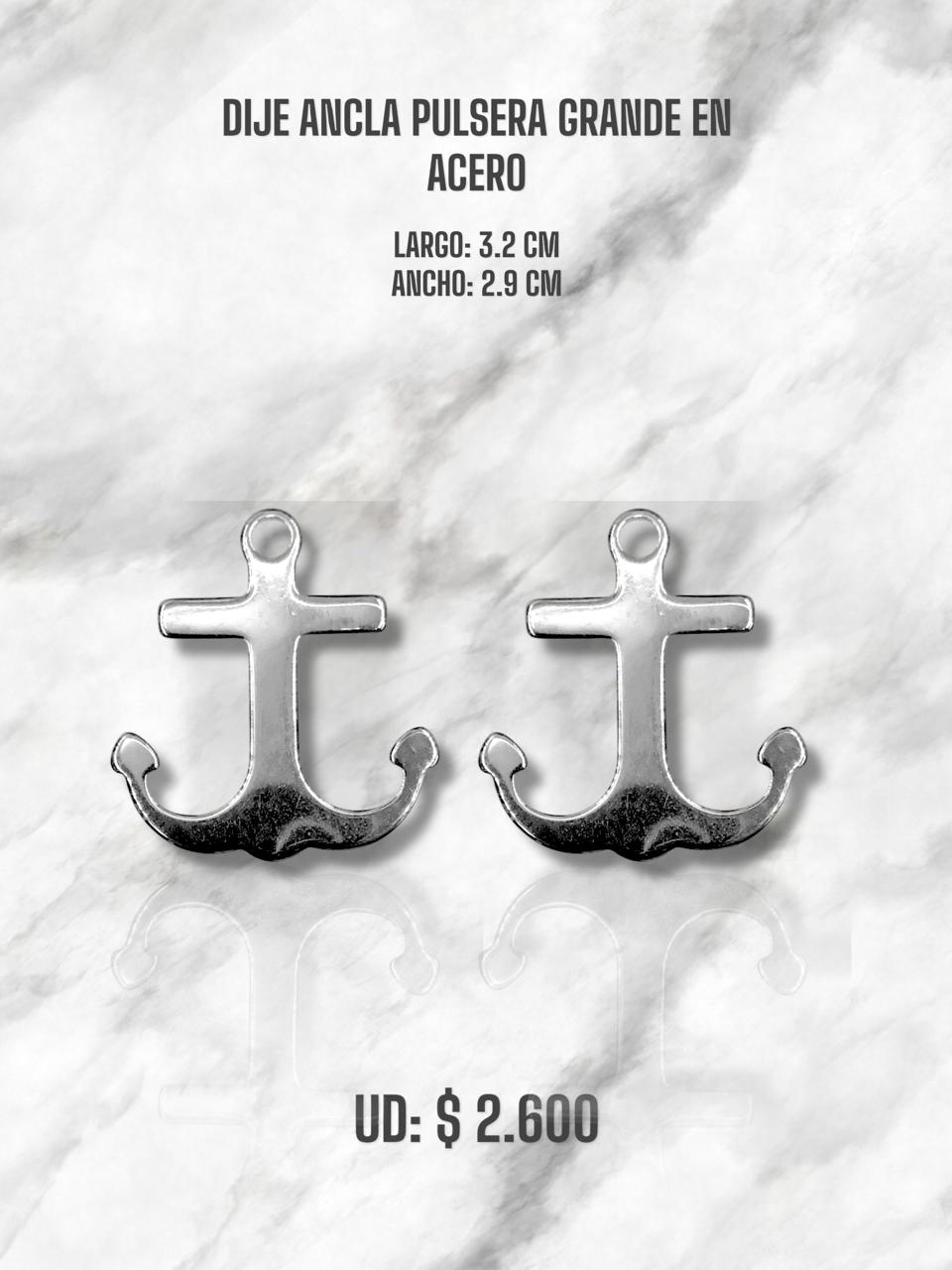 DIJE ANCLA PULSERA GRANDE EN ACERO PLATEADO