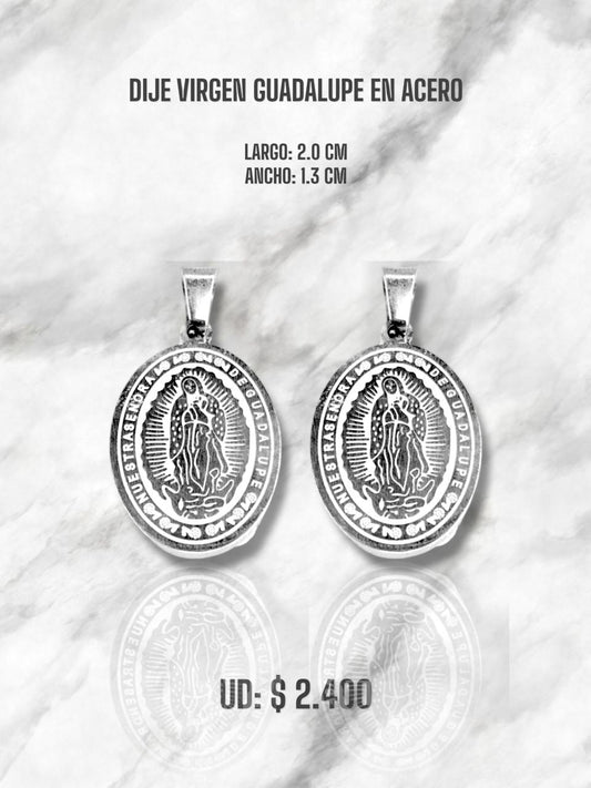 DIJE VIRGEN DE GUADALUPE PEQUEÑA EN ACERO PLATEADO