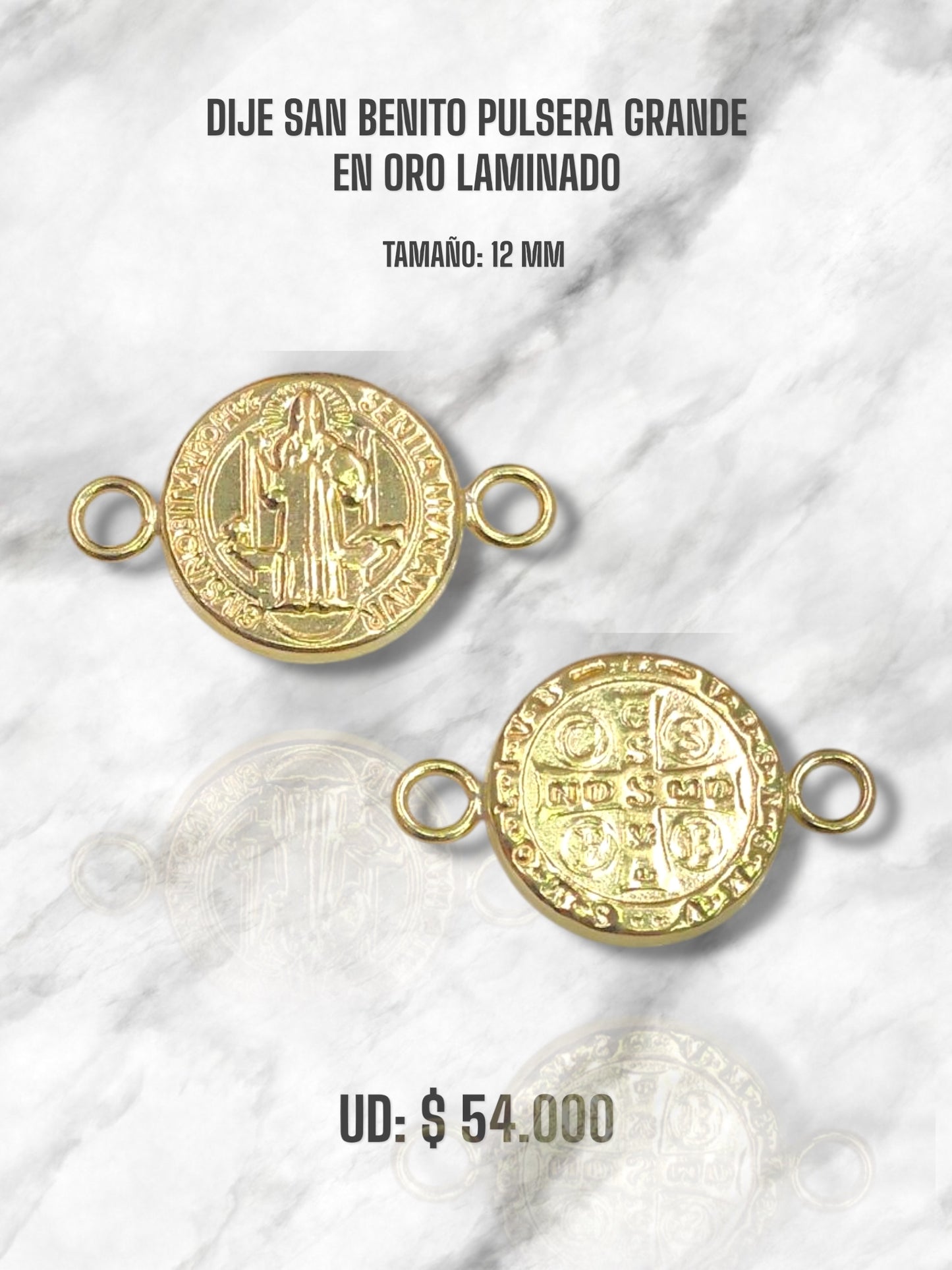 DIJE SAN BENITO PULSERA GRANDE EN ORO LAMINADO