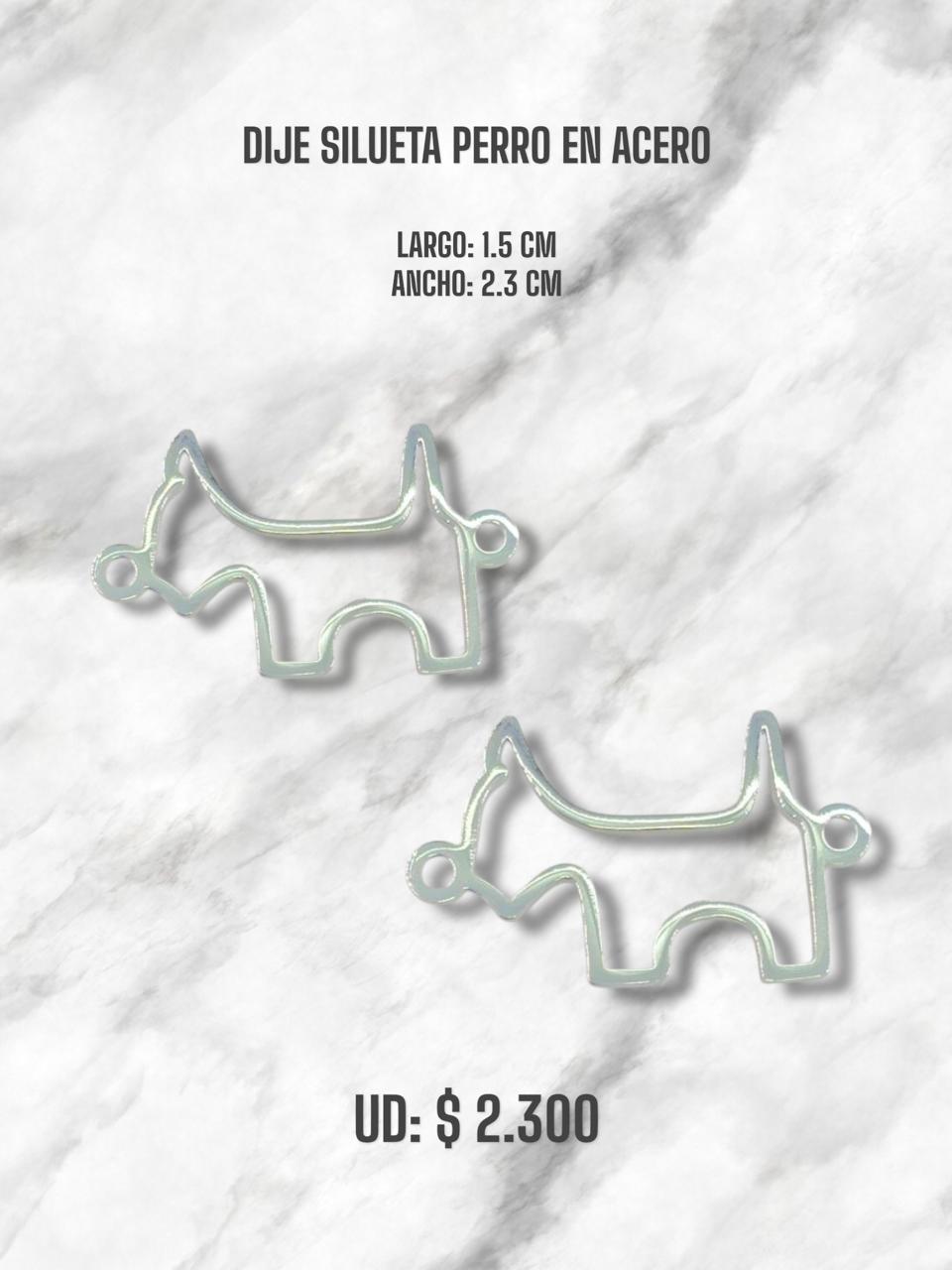 DIJE SILUETA DE PERRO EN ACERO PLATEADO