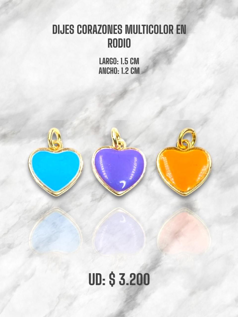 DIJE CORAZONES MULTICOLOR RODIO