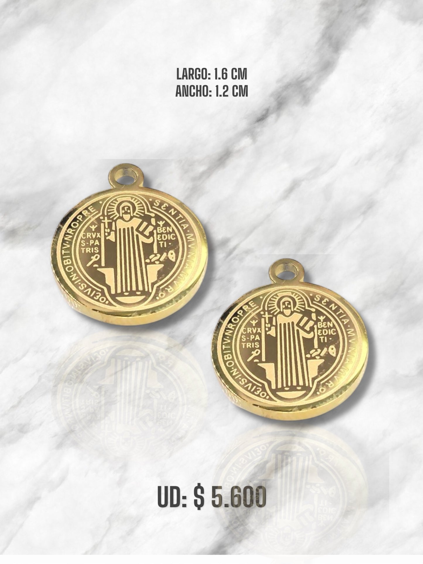 DIJE MEDALLA SAN BENITO DORADO TALLADO 1.4 CM