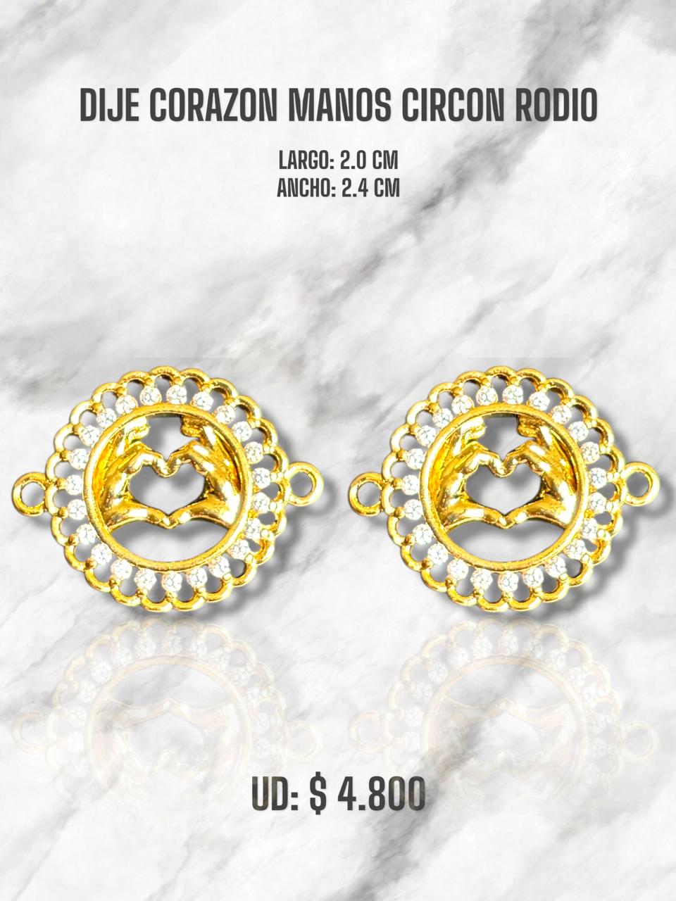 DIJE CORAZÓN MANOS CIRCON RODIO