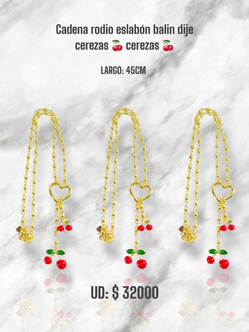 CADENA RODIO ESLABÓN BALÍN DIJE CEREZAS