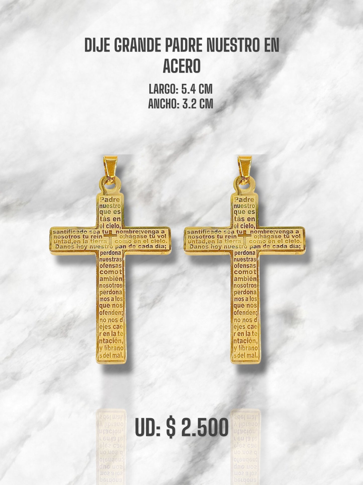 DIJE GRANDE PADRE NUESTRO EN ACERO DORADO
