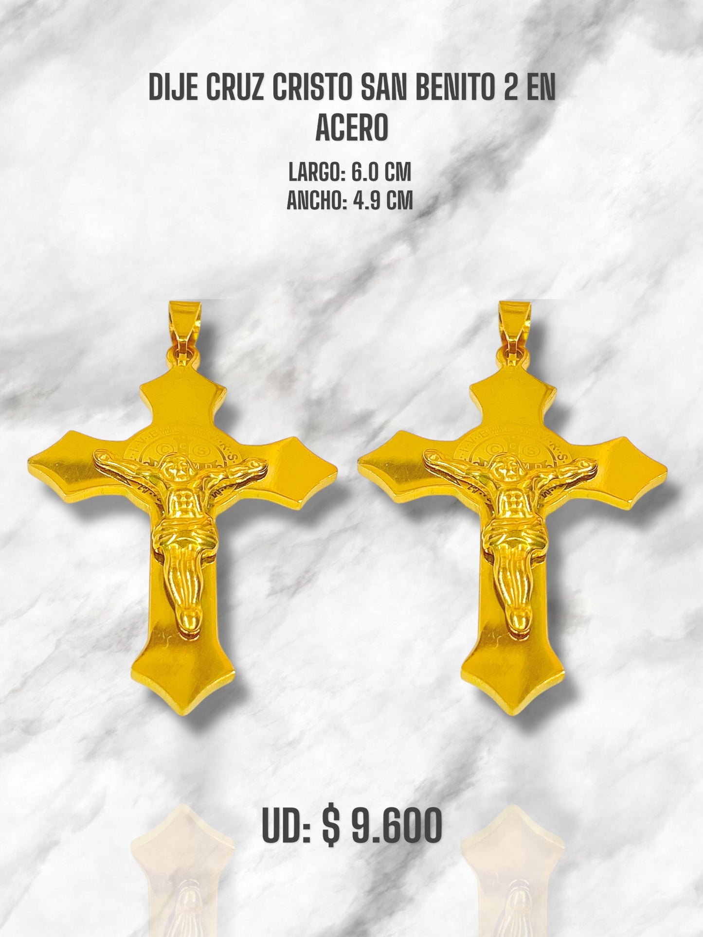 DIJE CRUZ CRISTO SAN BENITO 2 EN ACERO DORADO