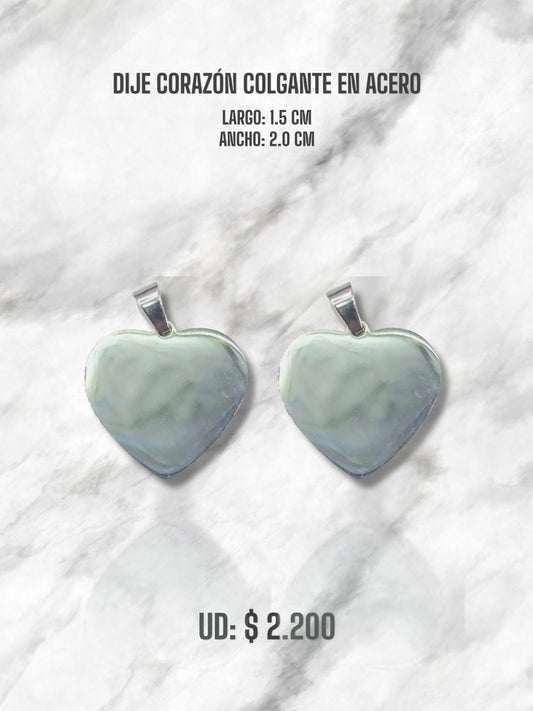 DIJE CORAZÓN COLGANTE EN ACERO PLATEADO