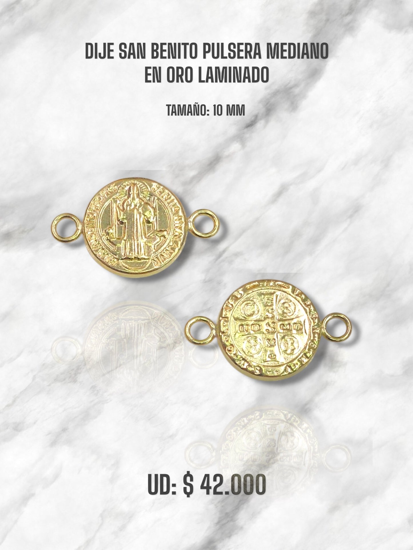 DIJE SAN BENITO PULSERA MEDIANA EN ORO LAMINADO