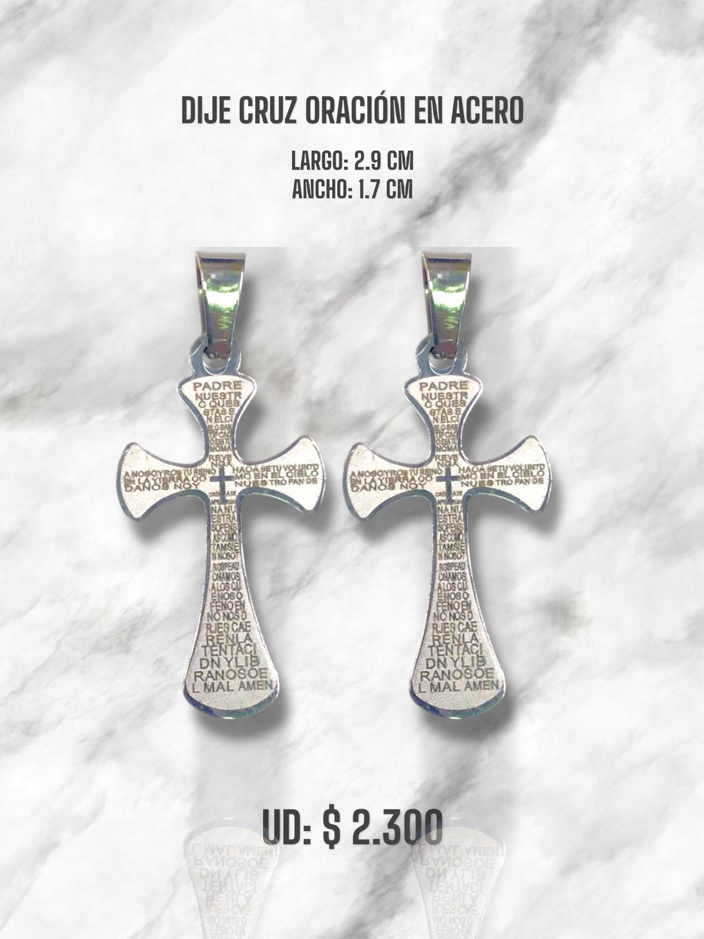 DIJE CRUZ ORACIÓN EN ACERO PLATEADO