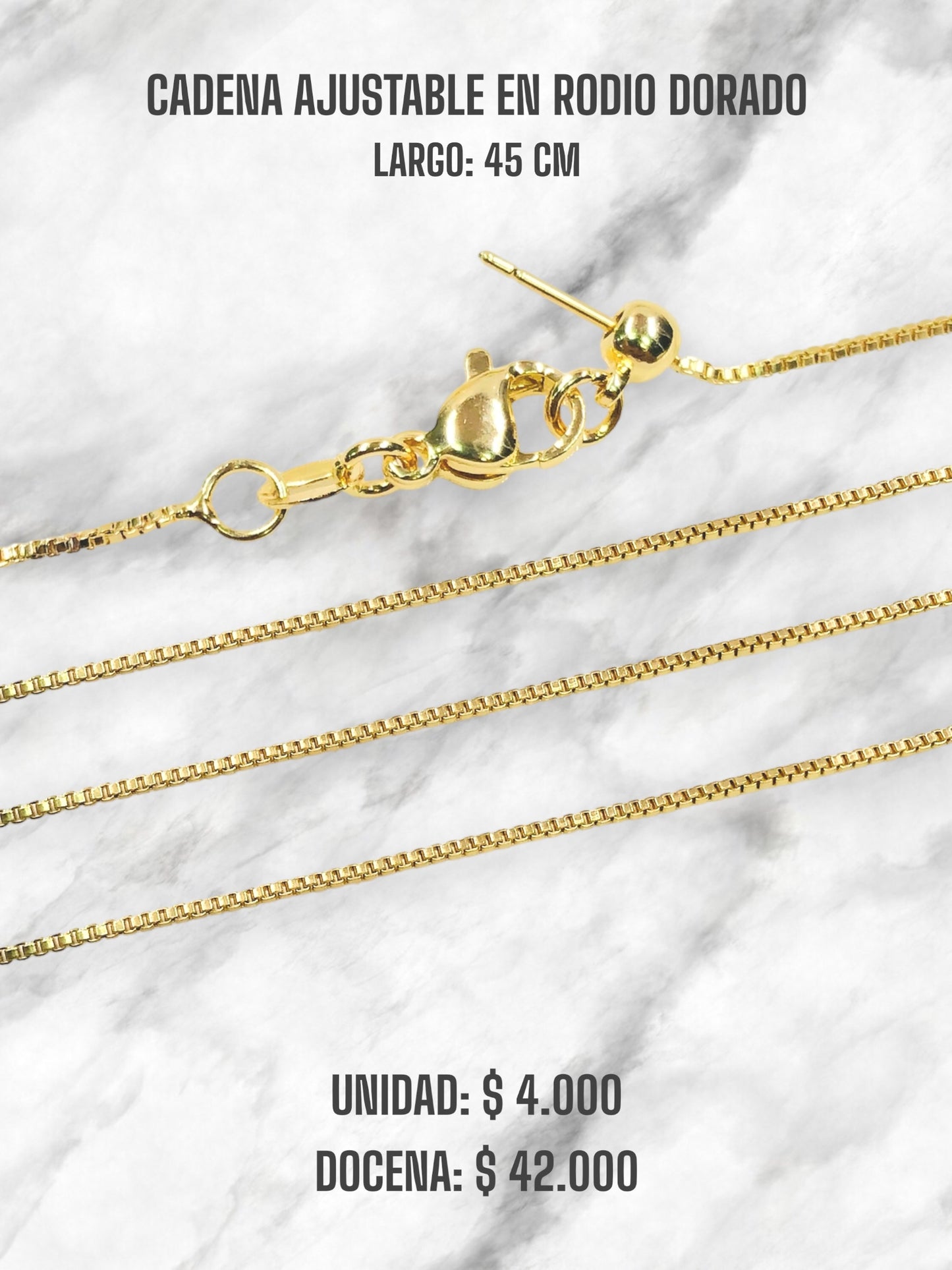 CADENA AJUSTABLE 45CM EN RODIO DORADO