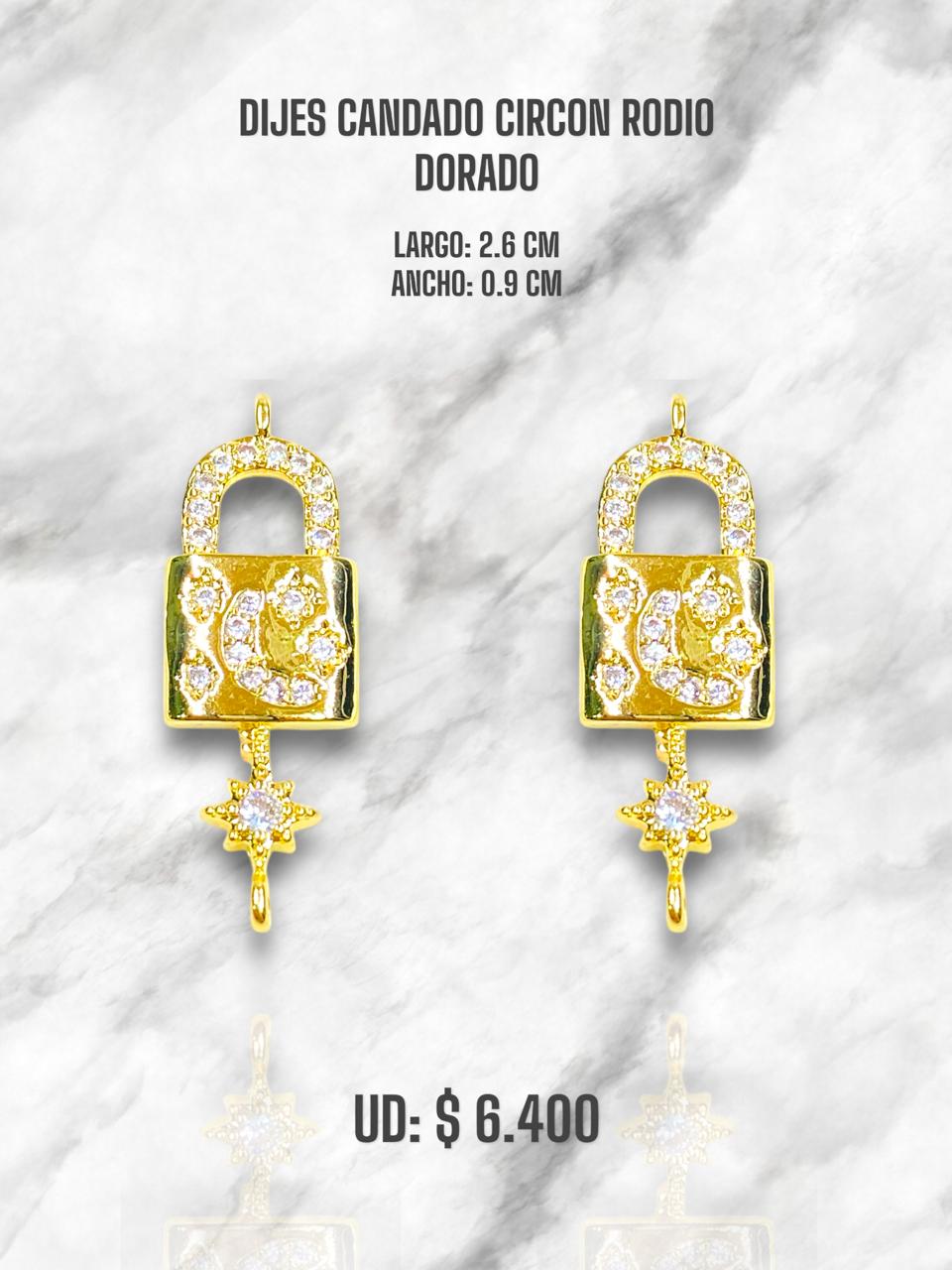 DIJE CANDADO CIRCON RODIO DORADO