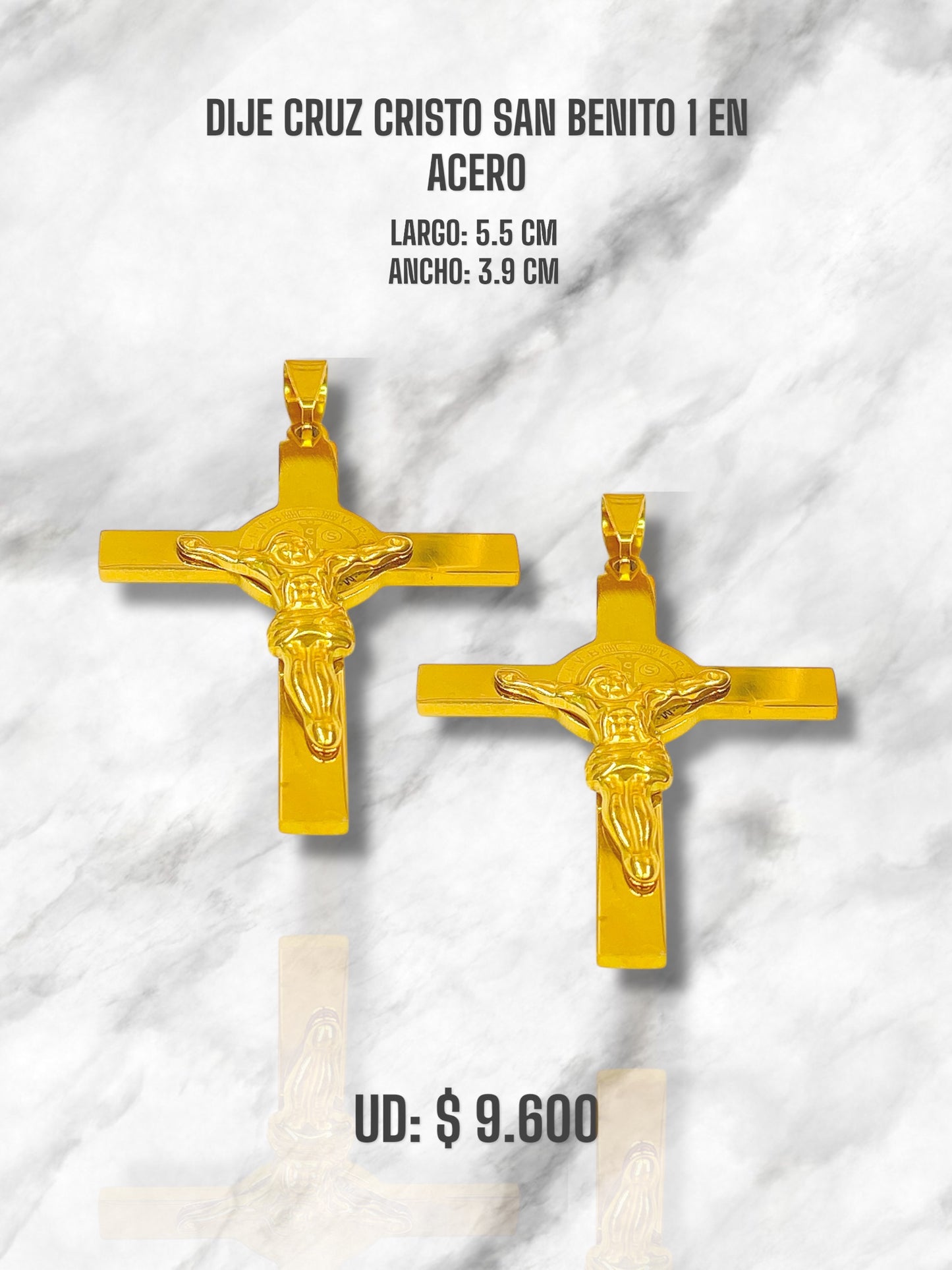 DIJE CRUZ CRISTO SAN BENITO 1 EN ACERO DORADO