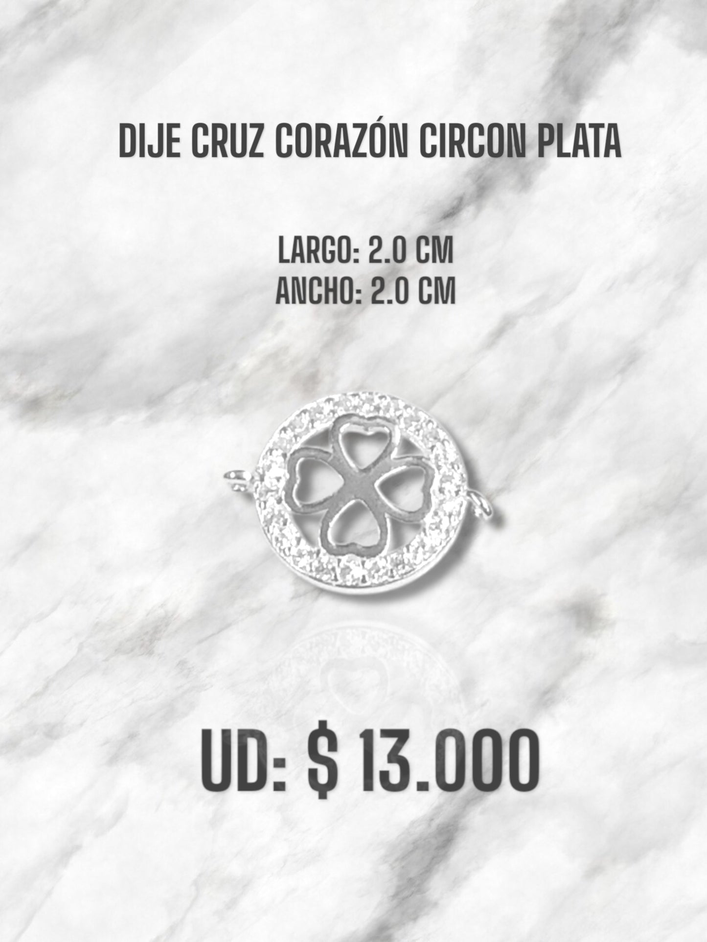 DIJE CRUZ CORAZÓN CIRCON PLATA