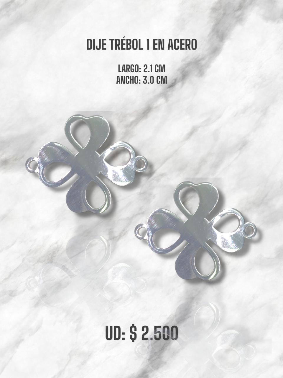 DIJE TRÉBOL 1 EN ACERO PLATEADO