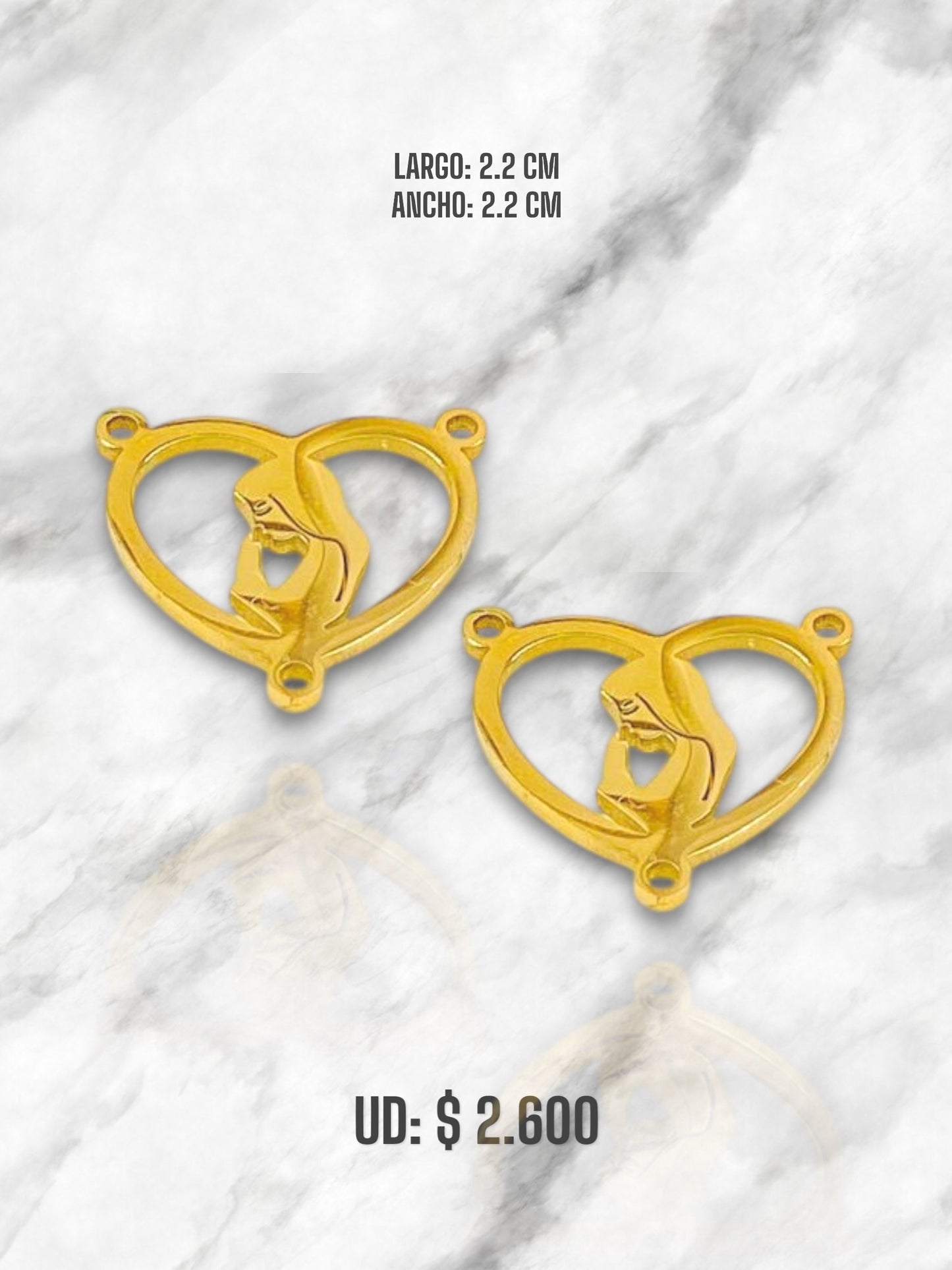 DIJE VIRGEN ORANDO CRUCERO CORAZÓN EN ACERO DORADO