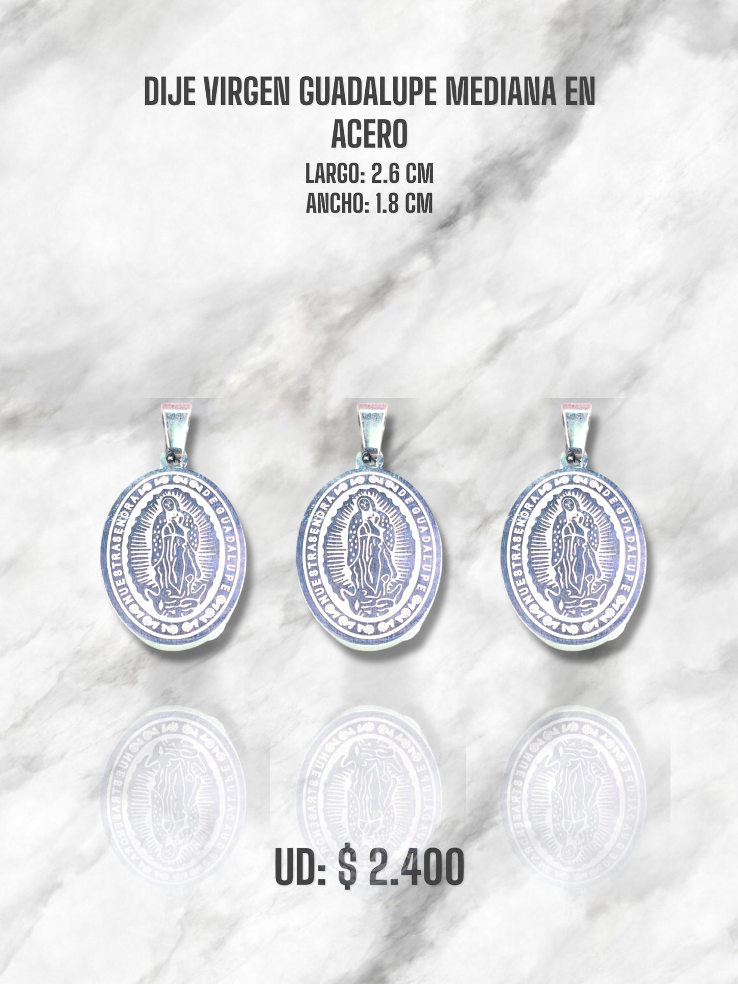 DIJE VIRGEN DE GUADALUPE MEDIANA EN ACERO PLATEADO