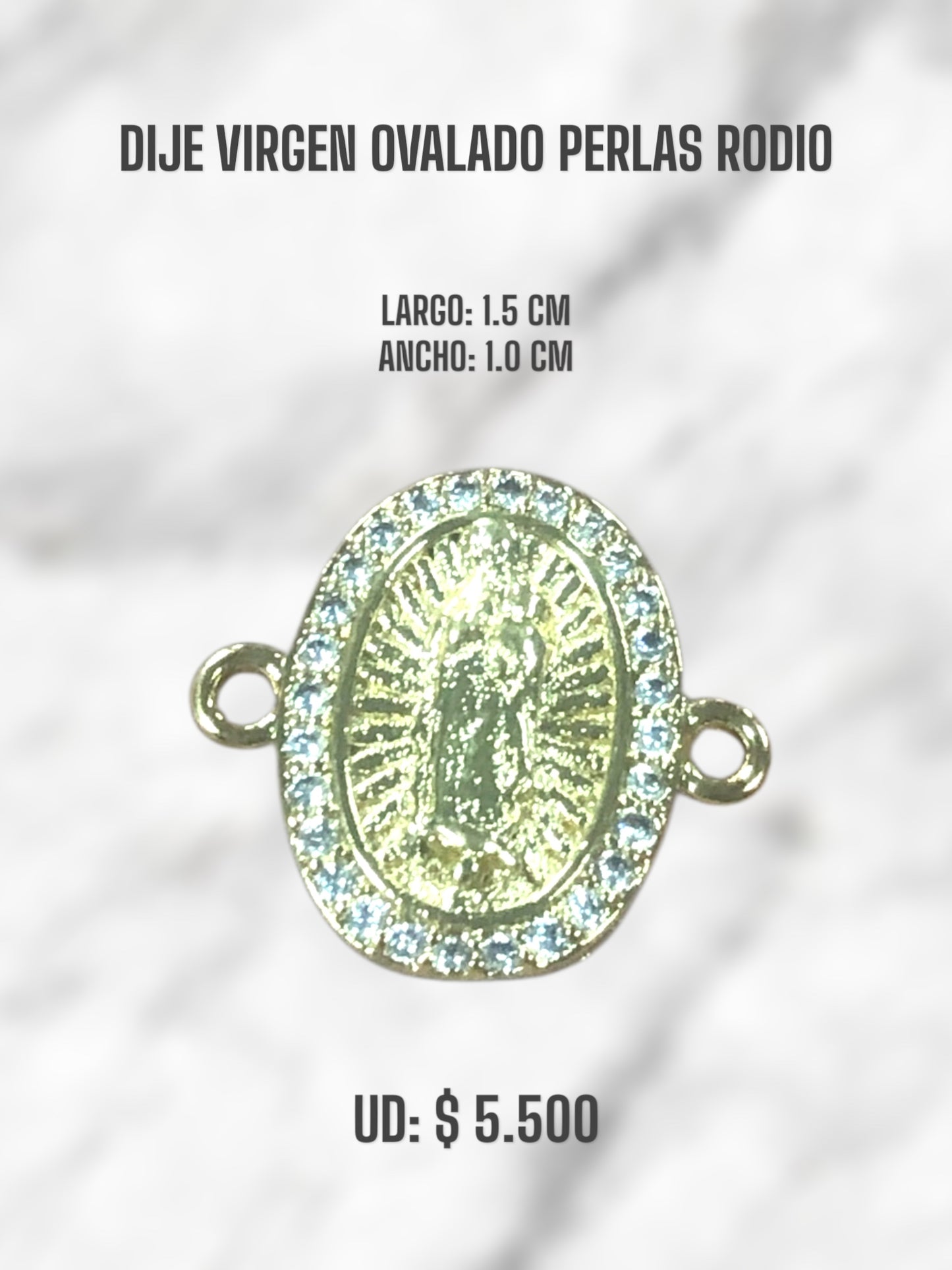 DIJE VIRGEN OVALADO PERLAS RODIO
