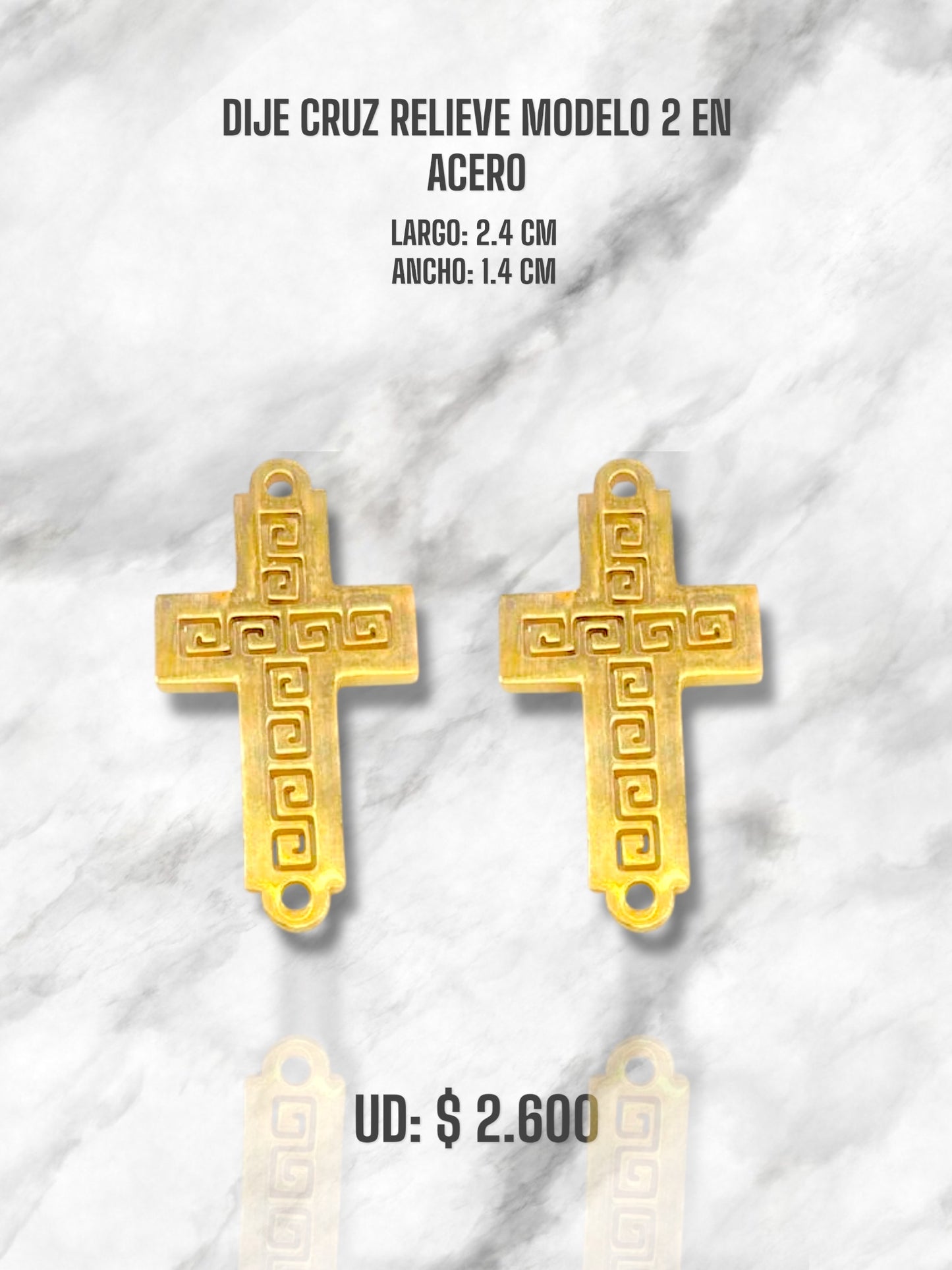 DIJE CRUZ RELIEVE MODELO 1 EN ACERO DORADO