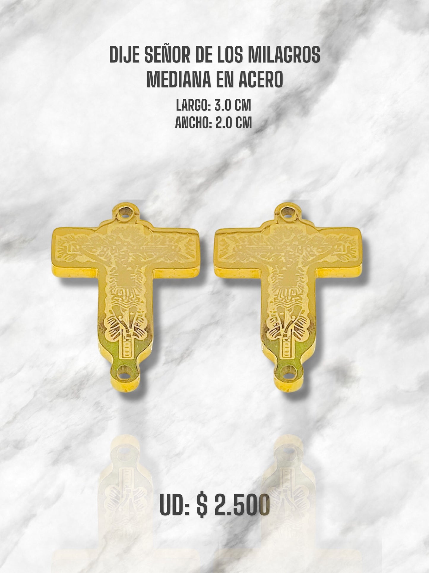 DIJE CRUZ SEÑOR DE LOS MILAGROS MEDIANA EN ACERO DORADO