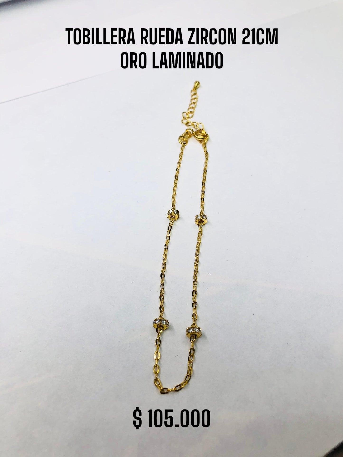 TOBILLERA RUEDA ZIRCON 21CM ORO LAMINADO