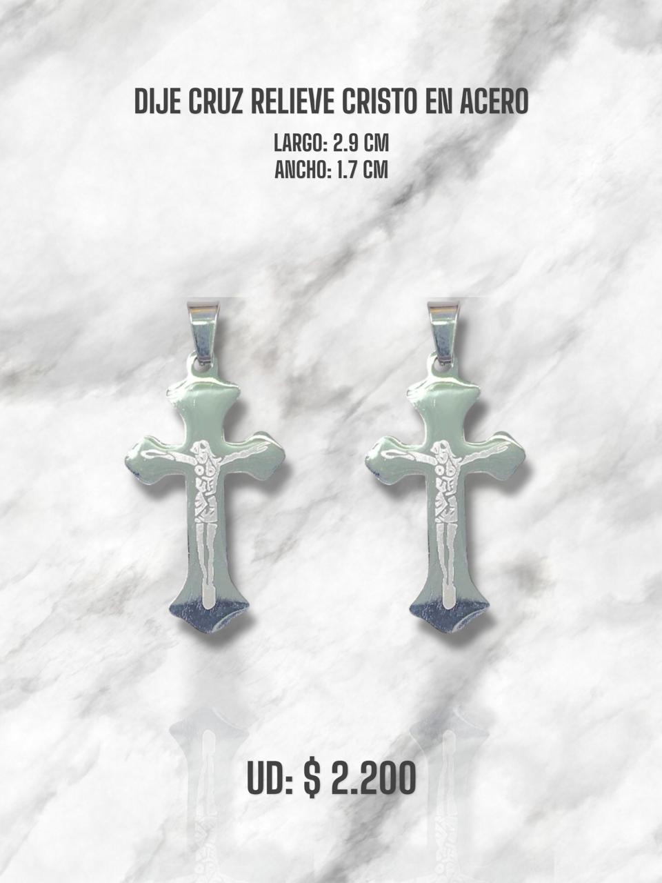 DIJE CRUZ RELIEVE CRISTO EN ACERO PLATEADO