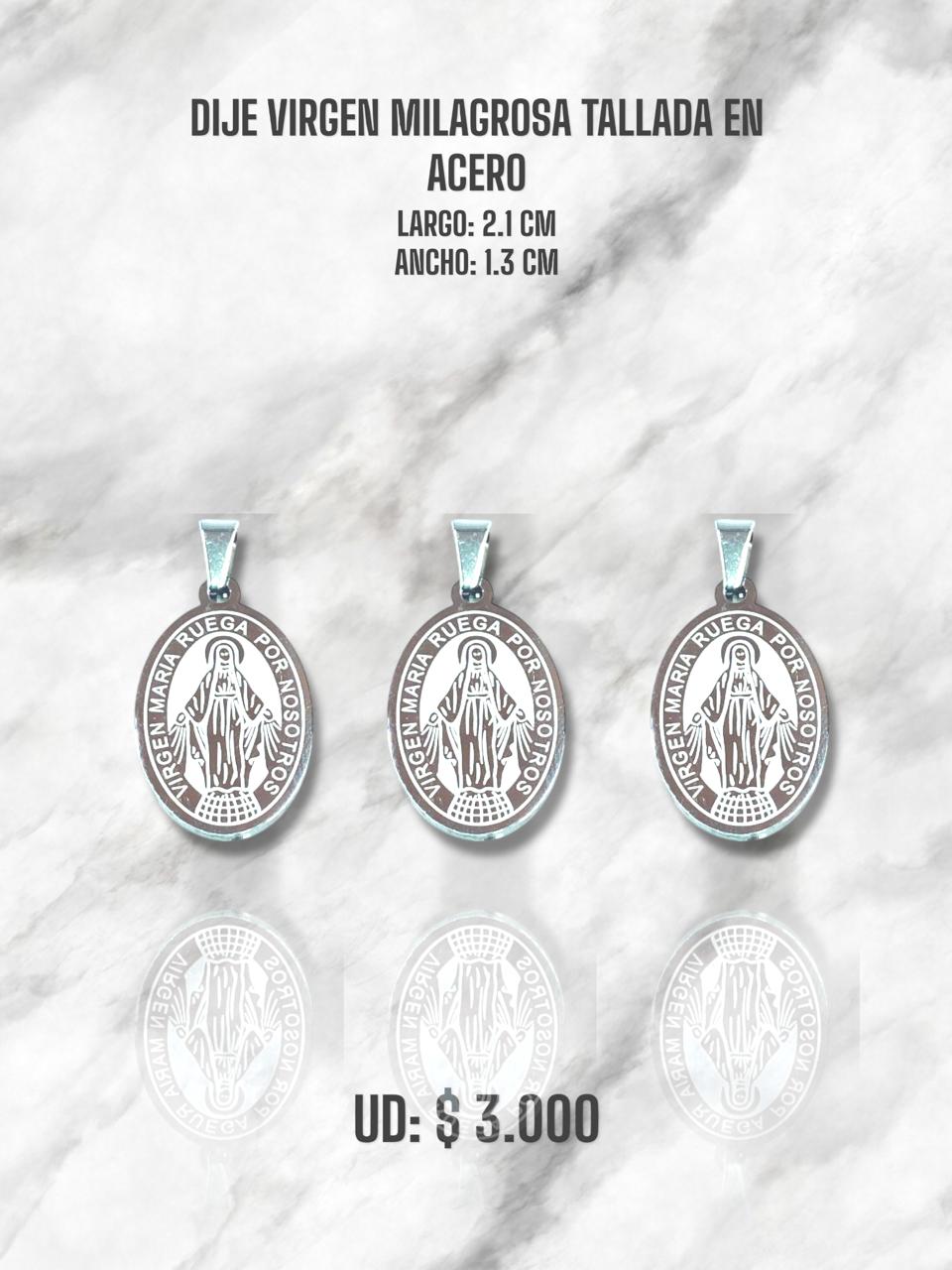 DIJE VIRGEN MILAGROSA MEDIANA TALLADA EN ACERO PLATEADO