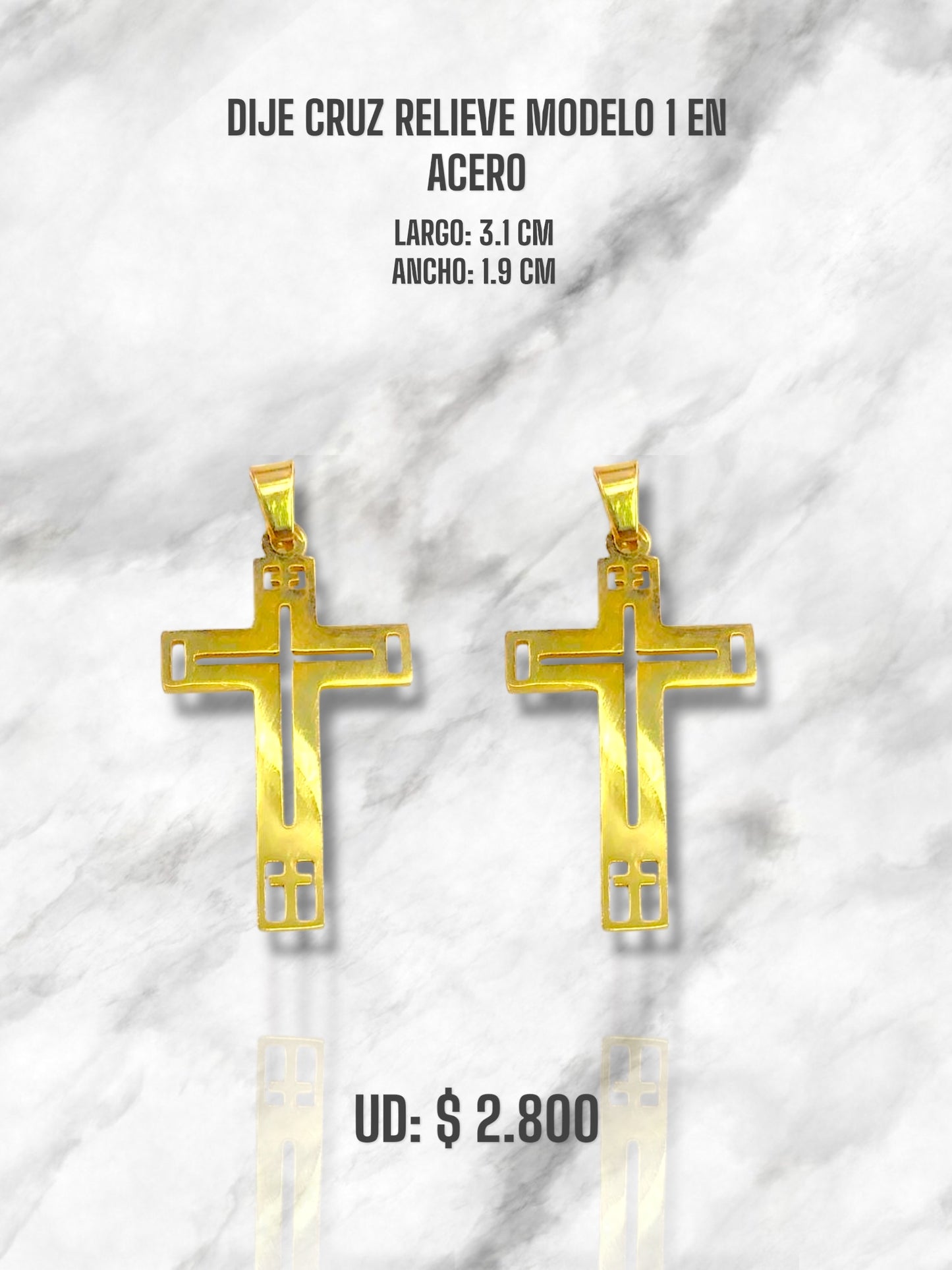DIJE CRUZ RELIEVE MODELO 1 EN ACERO DORADO