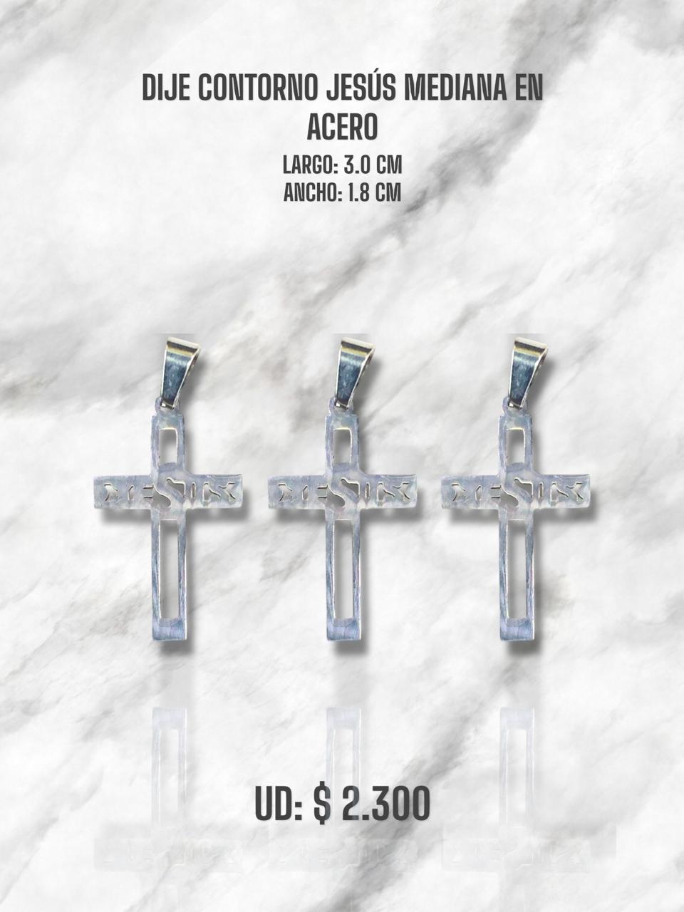 DIJE CONTORNO JESÚS MEDIANA EN ACERO PLATEADO
