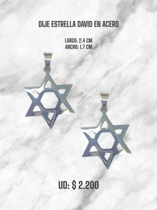 DIJE ESTRELLA DAVID ACERO PLATEADO