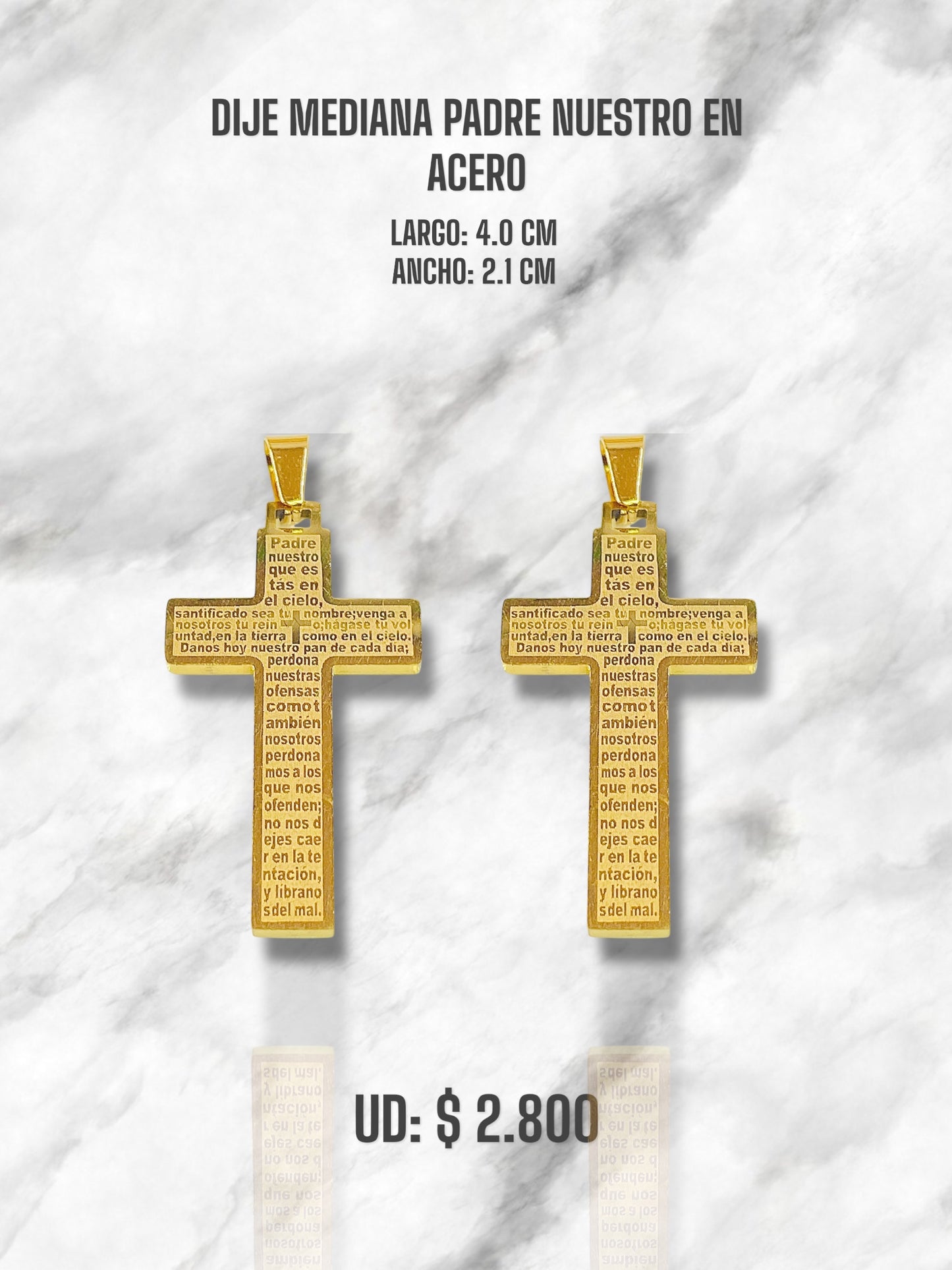 DIJE MEDIANA PADRE NUESTRO EN ACERO DORADO