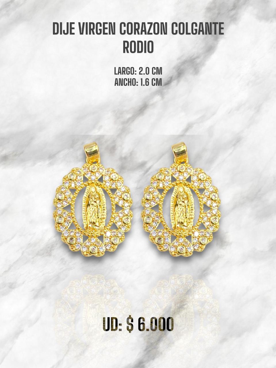 DIJE VIRGEN CORAZÓN COLGANTE RODIO