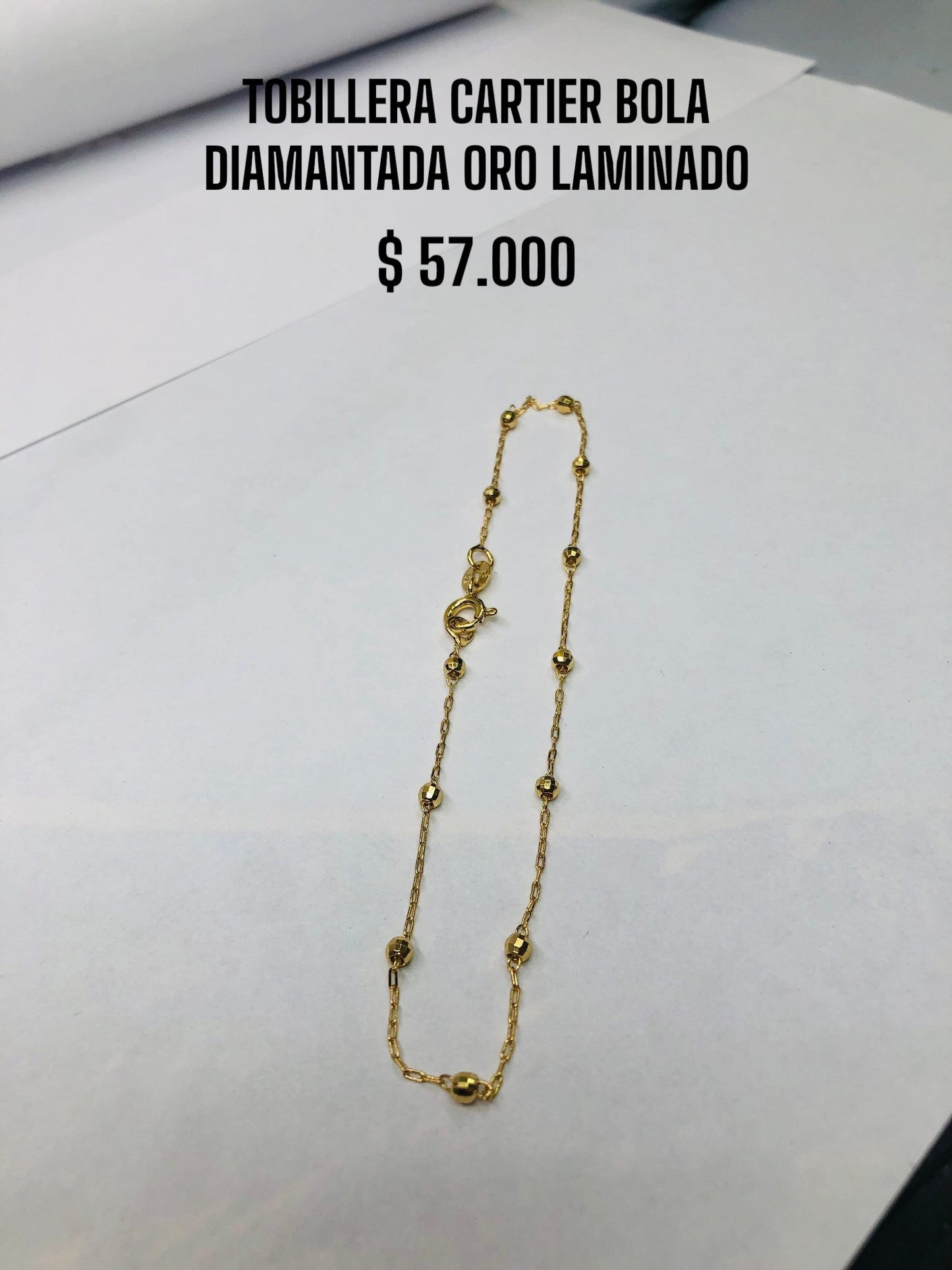 TOBILLERA CARTIER BOLA DIAMANTADA ORO LAMINADO